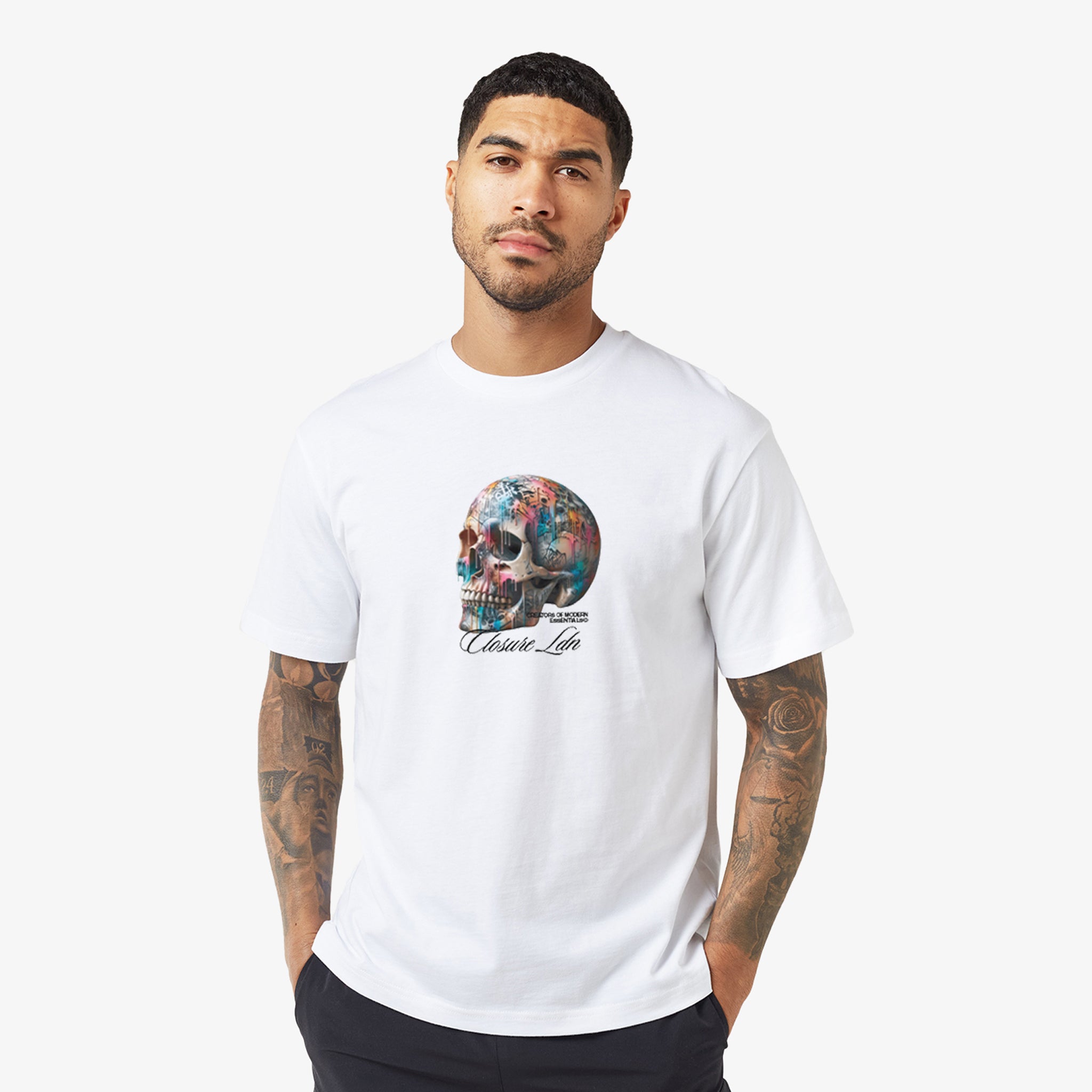 Graffiti Skull Graphic T-Shirt for Men & Women - White Cotton Tee - Streetwear Fashion, Urban Style, Skull Art Apparel - Perfect for Concerts, Parties & Casual Outfits