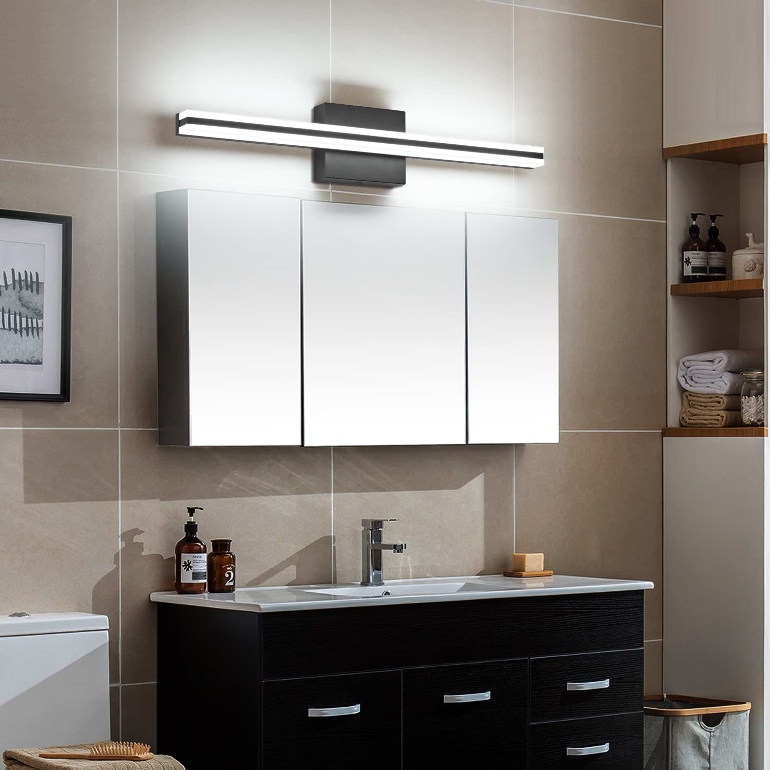 SOLFART Dimmable Black Bathroom Vanity Lights - Modern Matte Black LED Light Fixtures for Mirror, Perfect for Bathroom Makeup & Shaving Lighting