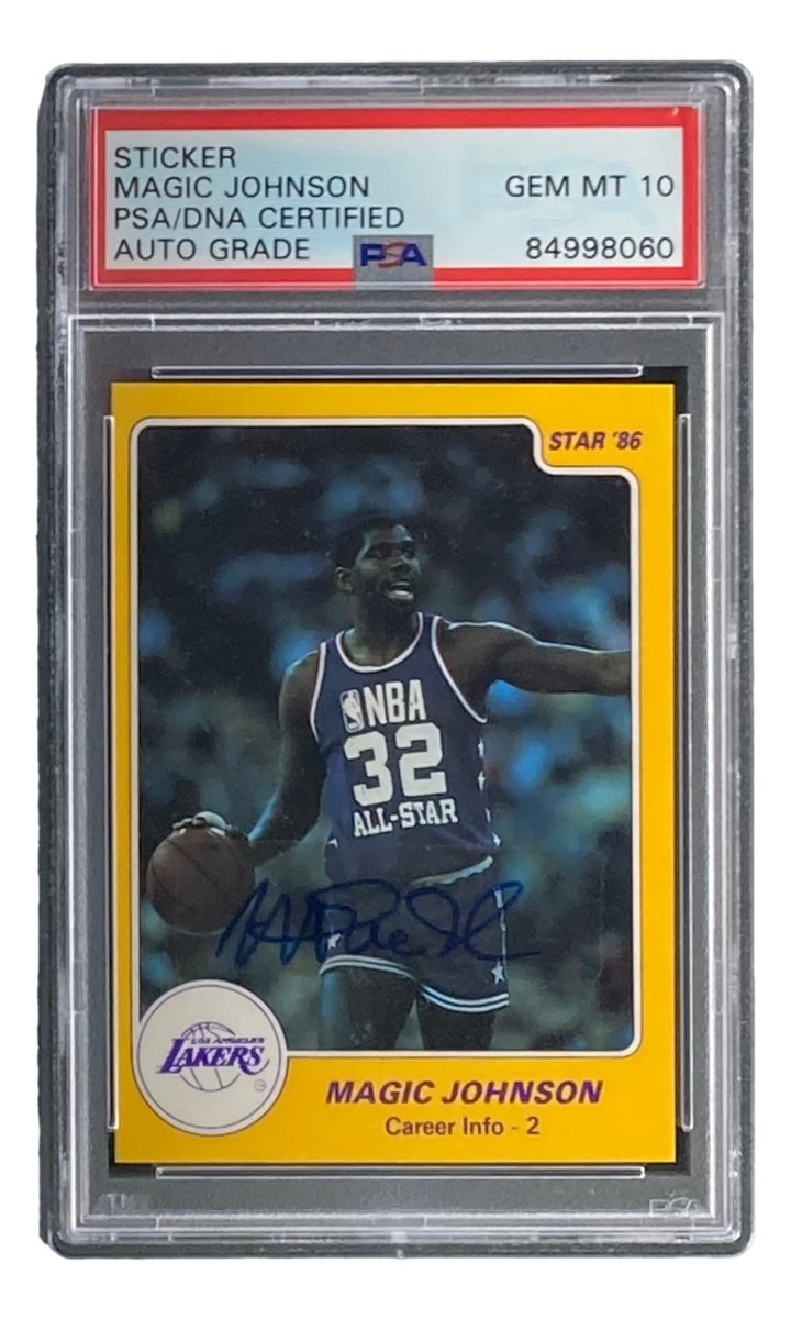 Magic Johnson Signed LA Lakers 1986 Star #7 Trading Card PSA/DNA Gem MT 10 - Authentic Collectible Basketball Memorabilia for Fans & Investors - Perfect for Display, Gifts, and Sports Collections