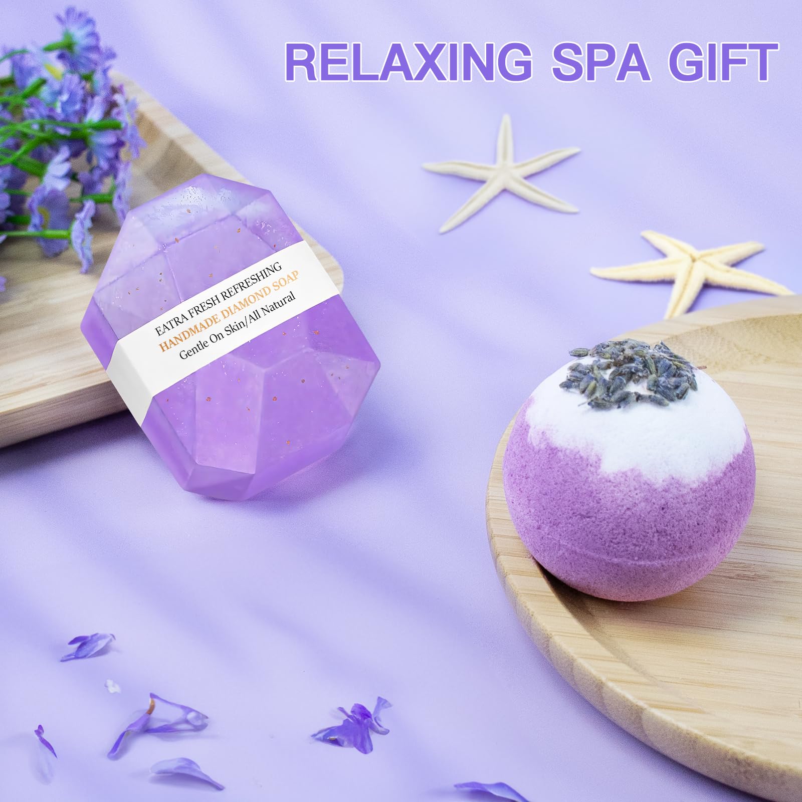 Lavender Spa Gift Set for Women - Relaxing Birthday, Christmas & Holiday Gifts for Her, Best Friend, Mom, Sister, Wife, Girlfriend or Coworker - Includes Emotional Support Eggplant Doll - Perfect for Self-Care, Stress Relief & Thoughtful Present Giving
