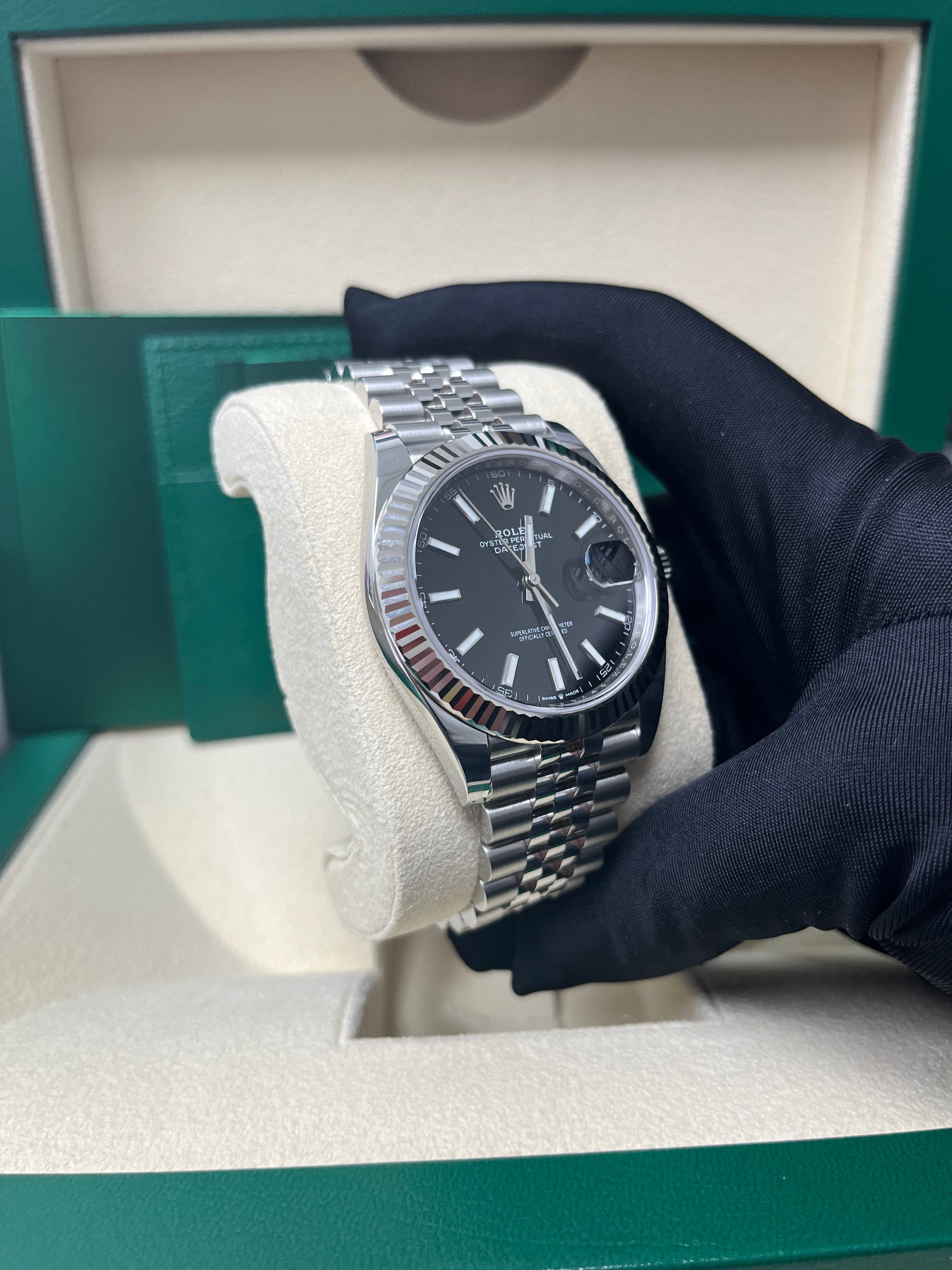 Rolex Datejust 41 Men's Watch - Stainless Steel & White Gold, Black Index Dial, Fluted Bezel, Jubilee Bracelet (Ref# 126334) | Luxury Dress Watch for Business & Formal Occasions