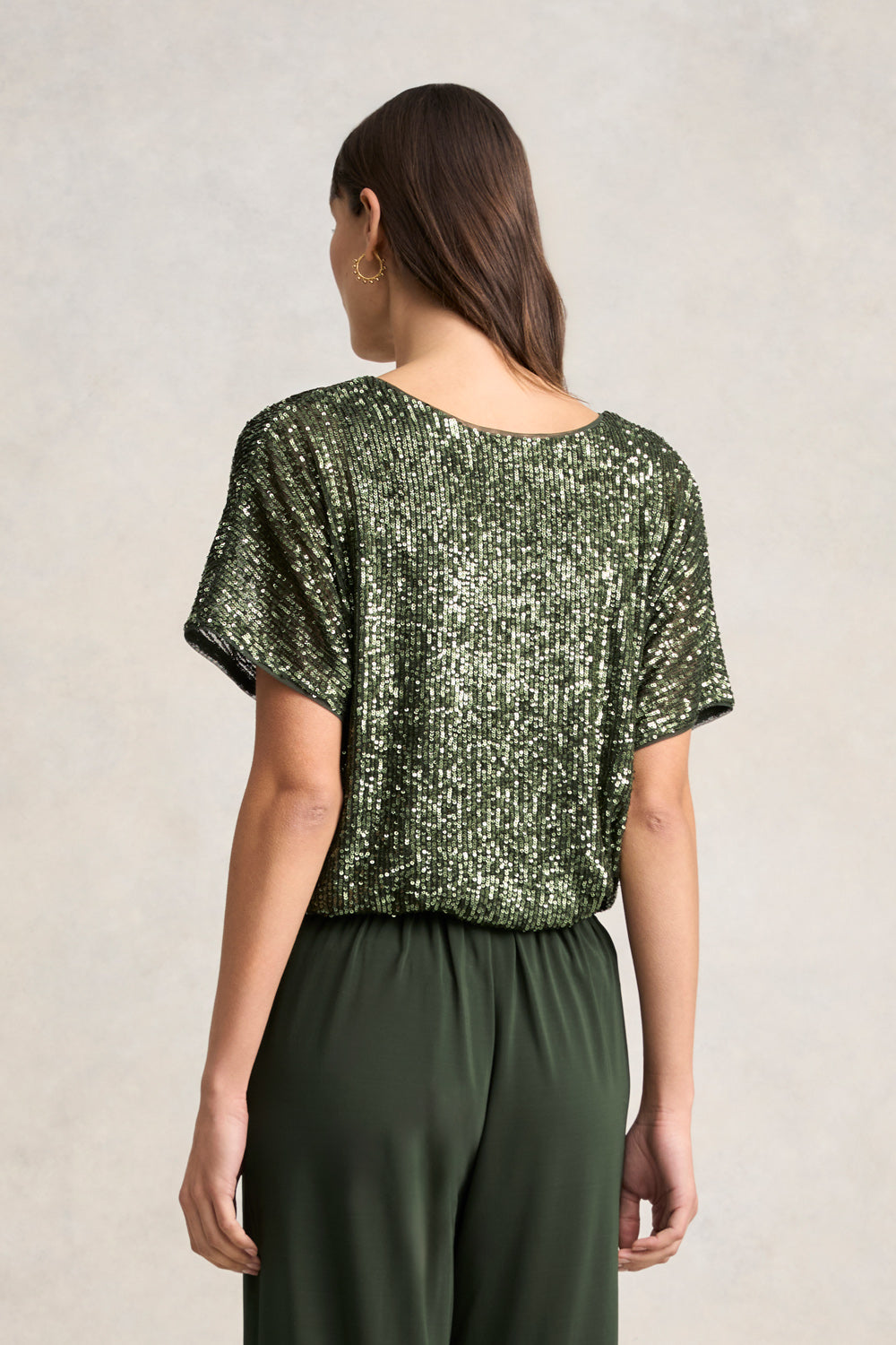 Sparkle & Shine: Women's Sequin T-Shirt in Khaki - Perfect for Parties, Night Out & Special Occasions