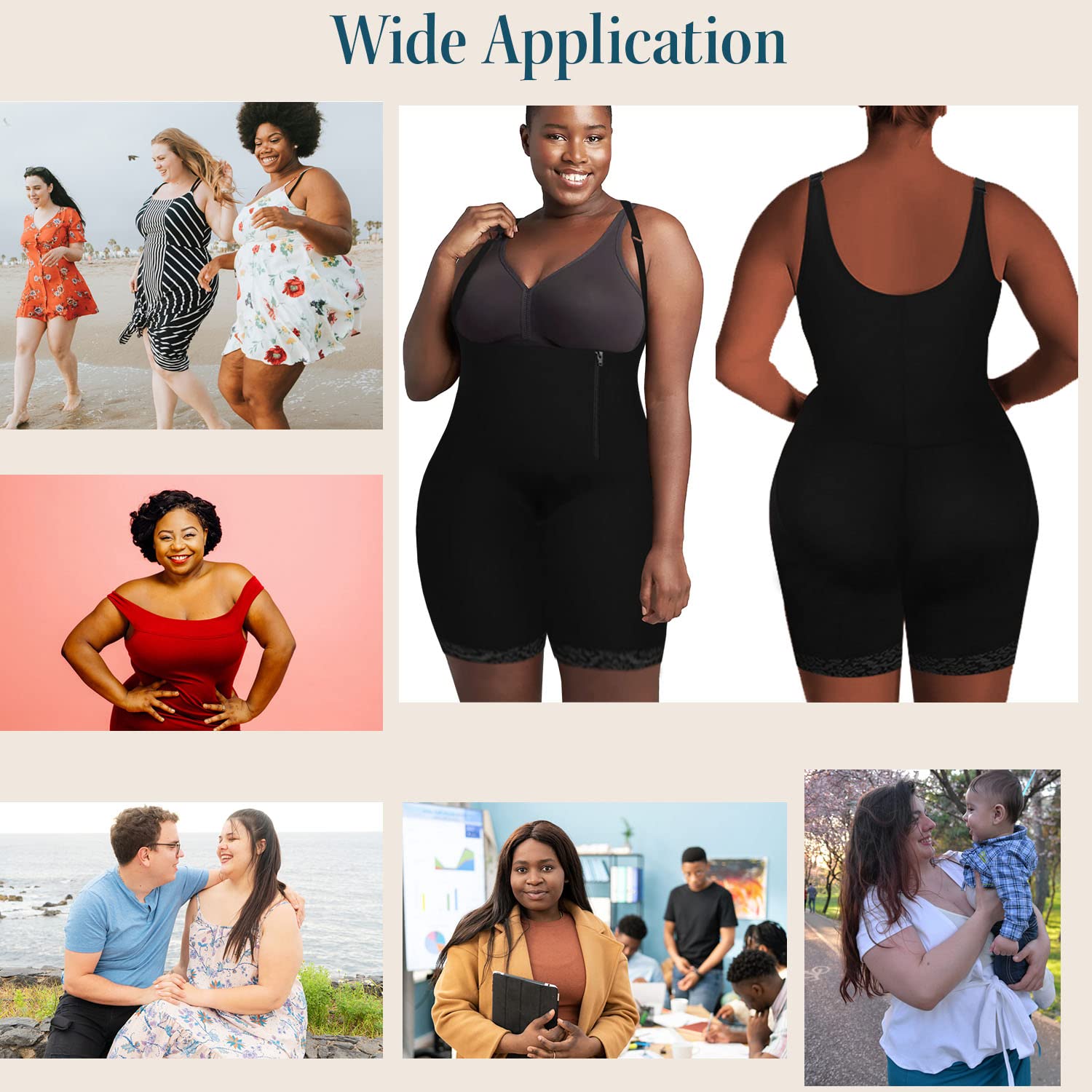Women's Seamless Shapewear Bodysuit - Black Thigh Slimming Body Shaper with Zipper Closure (S-10XL) | Tummy Control & Waist Trainer for Everyday Wear, Special Occasions & Postpartum Recovery