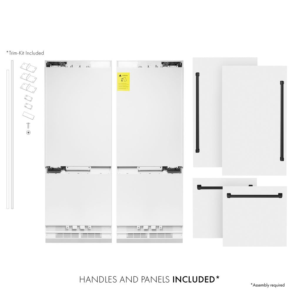 ZLINE Autograph Edition 60-Inch French Door Refrigerator - 32.2 cu ft Built-In Bottom Freezer with Water Dispenser & Ice Maker - White Matte Finish with Black Accents (RBIVZ WM 60 MB) - Perfect for Modern Kitchens & Open-Concept Homes