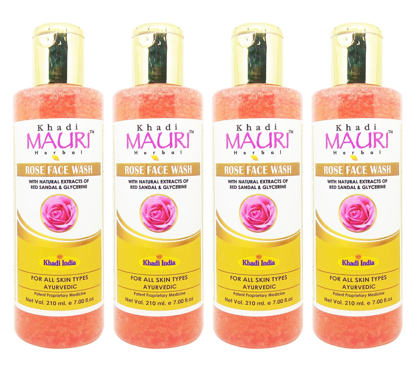 Khadi Mauri Rose Face Wash - Pack of 4 (840ml) | Natural & Organic Cleanser for Glowing Skin | Perfect for Daily Skincare Routine & Sensitive Skin Care