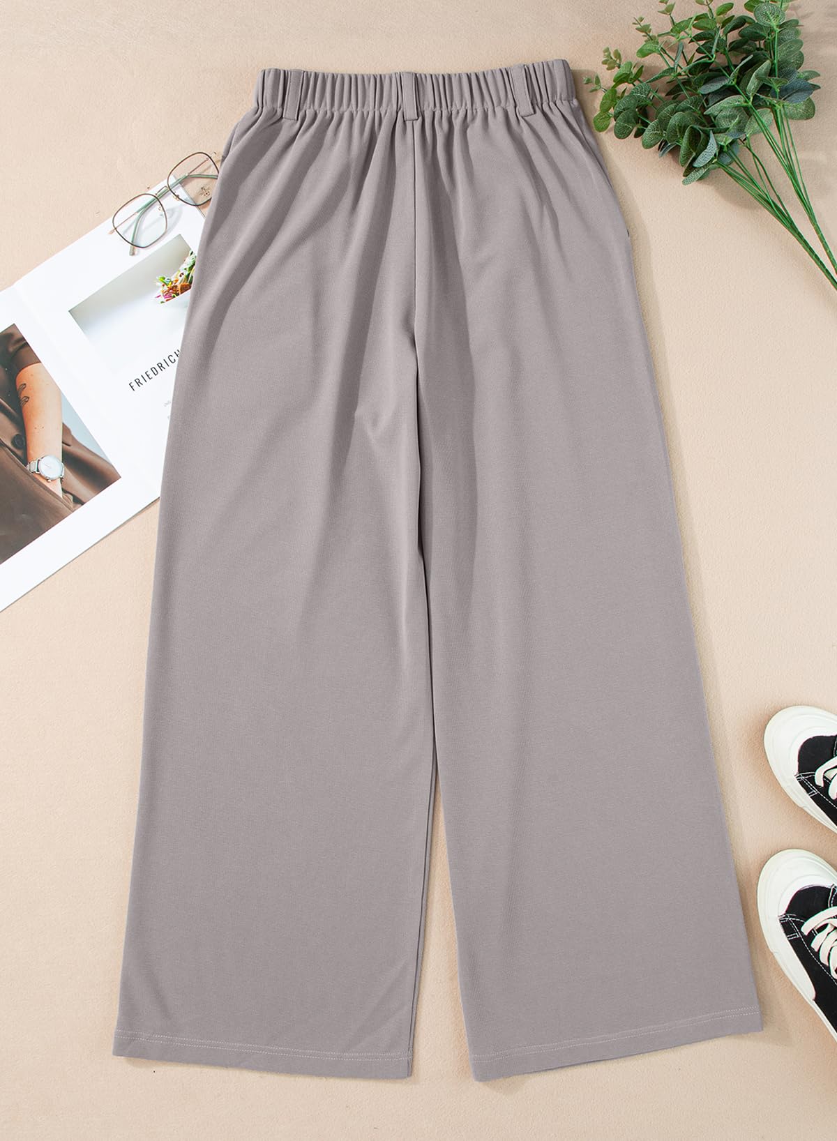 EVALESS Women's High Waisted Wide Leg Palazzo Pants - Stretchy Elastic Waistband, Waffle Knit Texture, Casual Comfort with Pockets | Perfect for Work, Travel & Lounge Wear