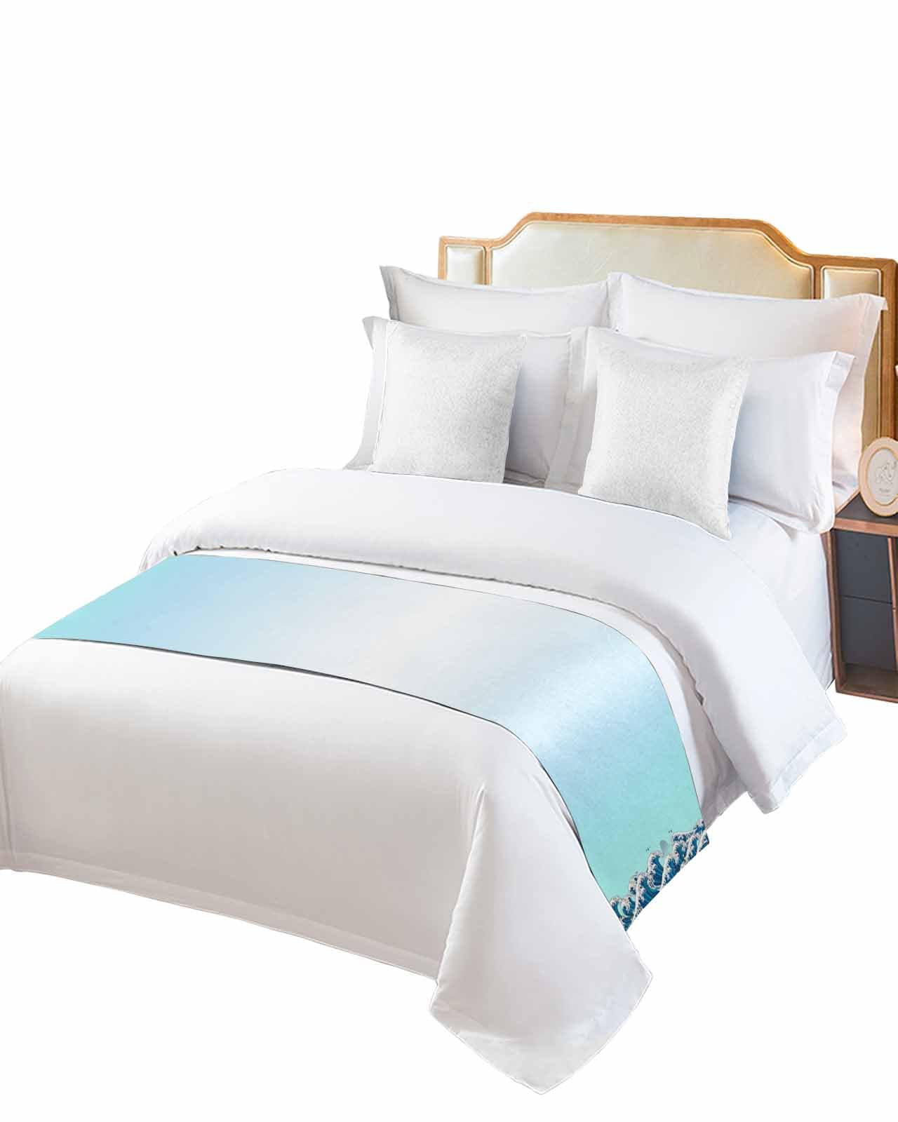 King Size Bed Runner - Blue Ombre Coastal Bed Scarf Throw for Foot of Bed (94