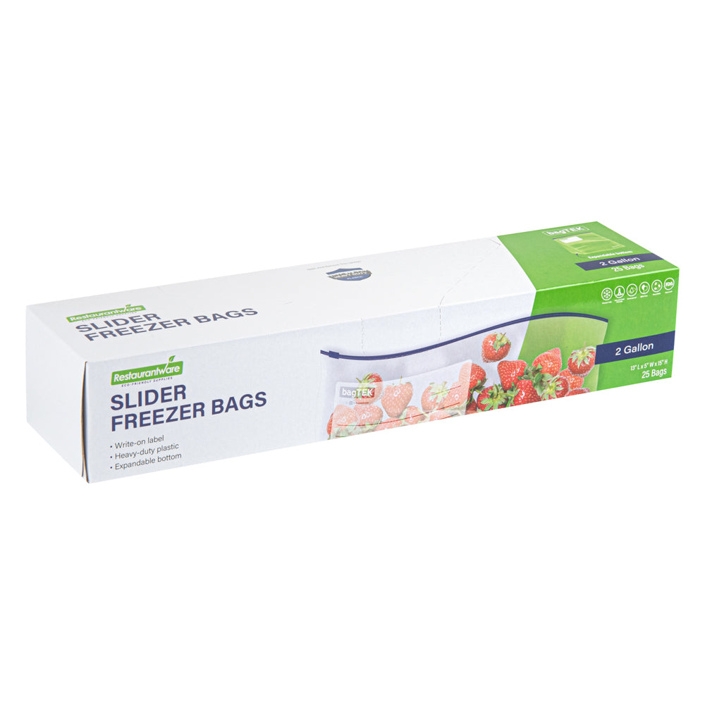 BPA-Free 2 Gallon Clear Plastic Slider Freezer Bags with Expandable Bottom & Write-On Labels - 25 Count Box (13x5x15 inches) - Perfect for Meal Prep, Freezing & Food Storage