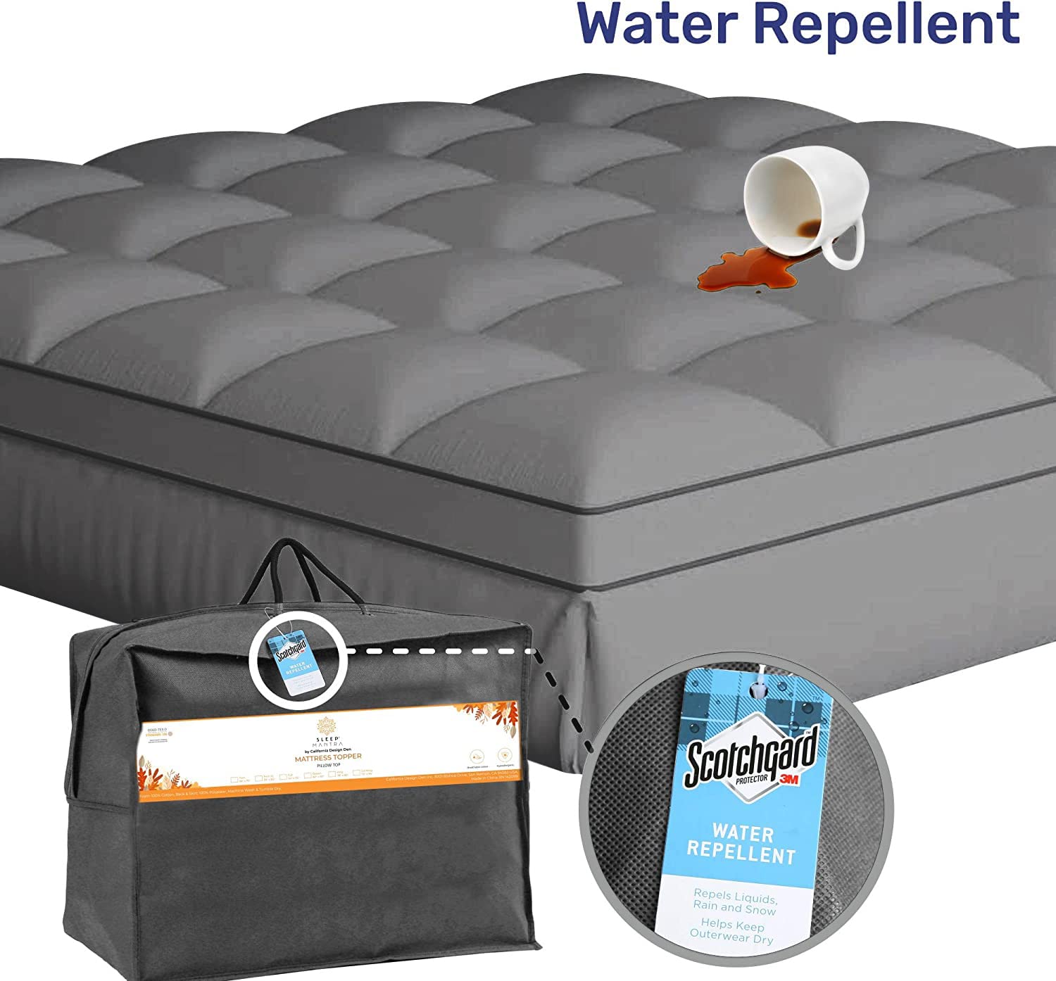Sleep Mantra 100% Cotton Cooling Mattress Topper Queen Size - Premium Wrap-Around Design Fits 20-Inch Mattress - Ultra Soft Deep Pocket, Breathable Quilted Down Alternative Fill (Gray) - Perfect for Hot Sleepers & Bedroom Comfort Upgrade