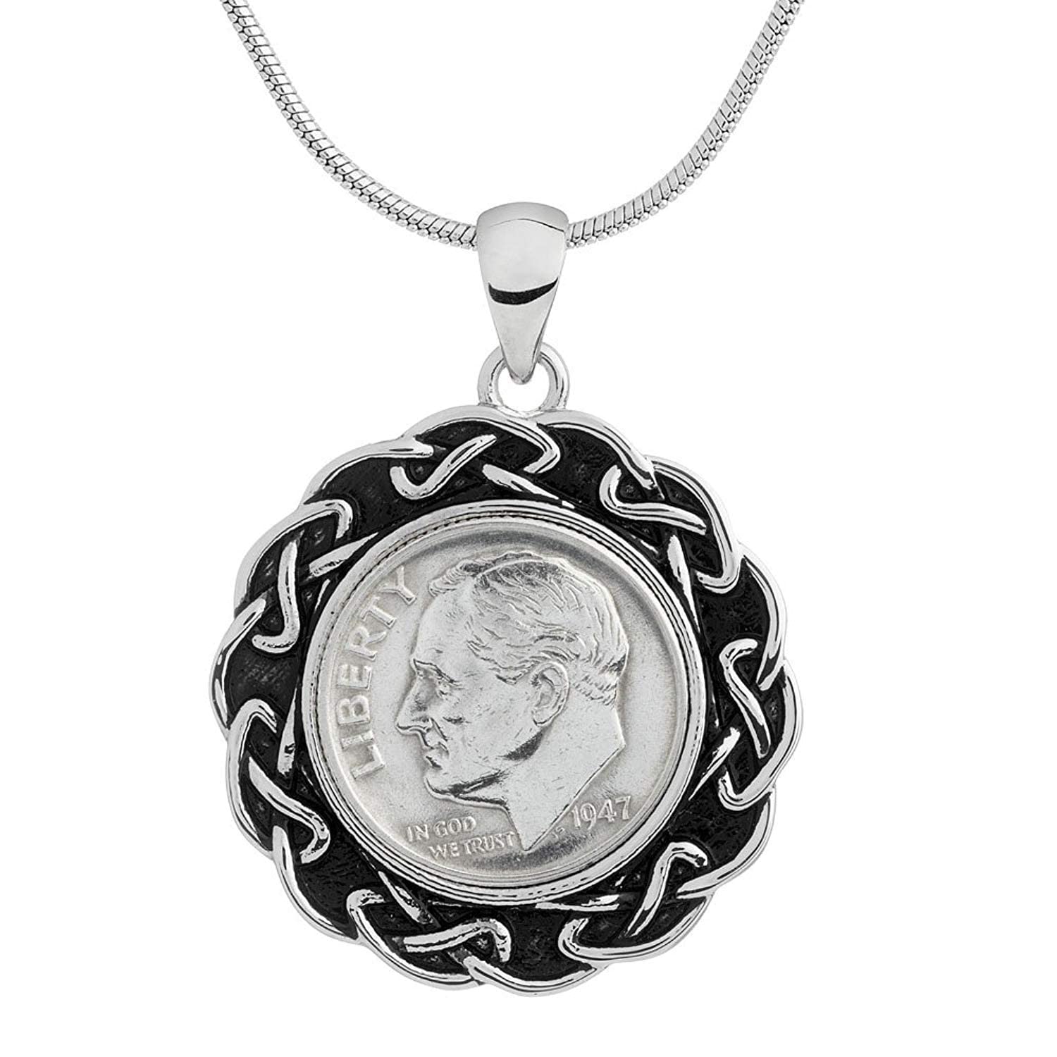 Vintage 1947 US Birthday Coin Pendant - Rhodium Plated Genuine Coin Jewelry Gift for Anniversary, Birthday & Special Occasions