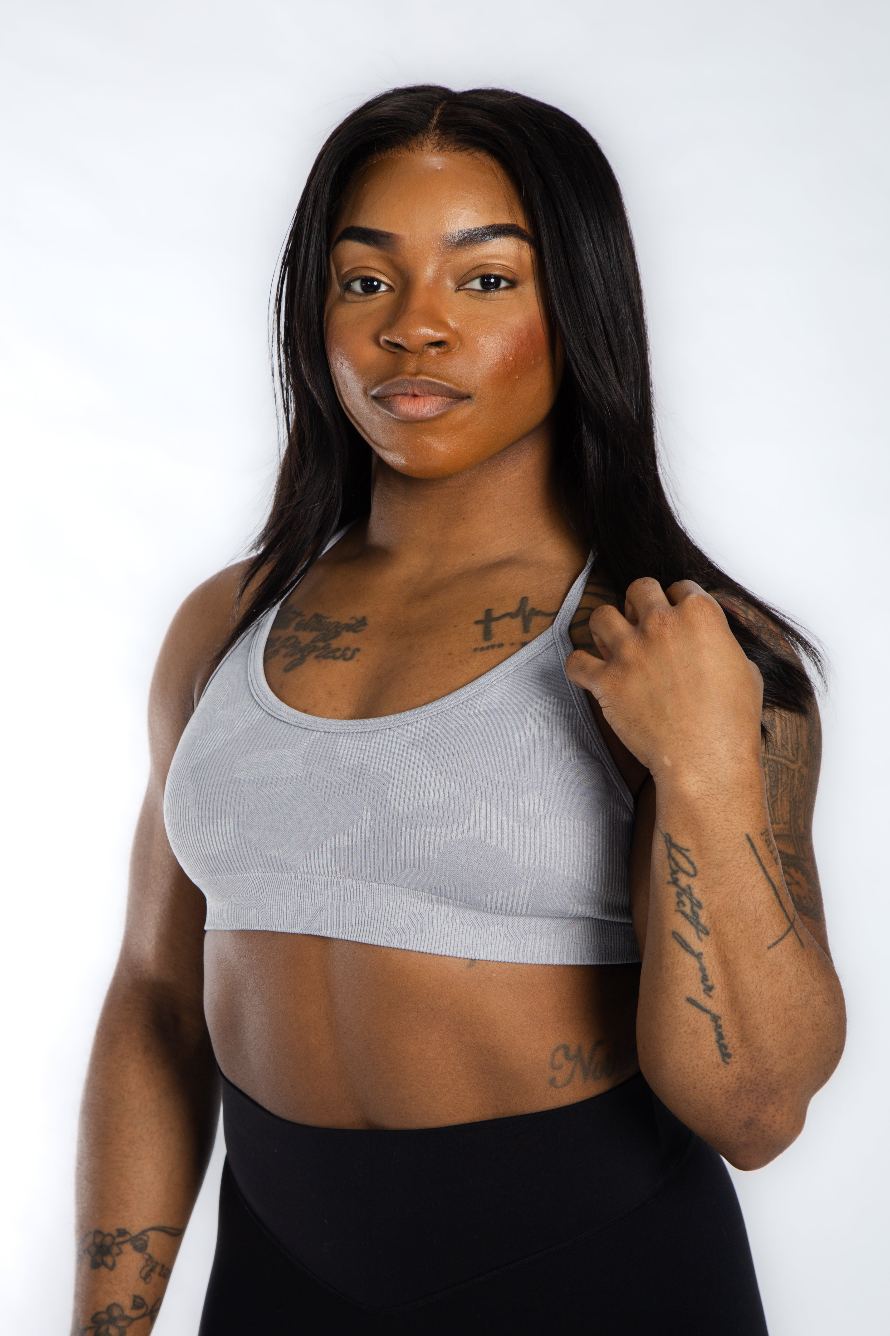 Sculpt Seamless Minimal Bra - Grey Camo | Comfortable Wireless Bralette for Yoga, Lounge & Everyday Wear