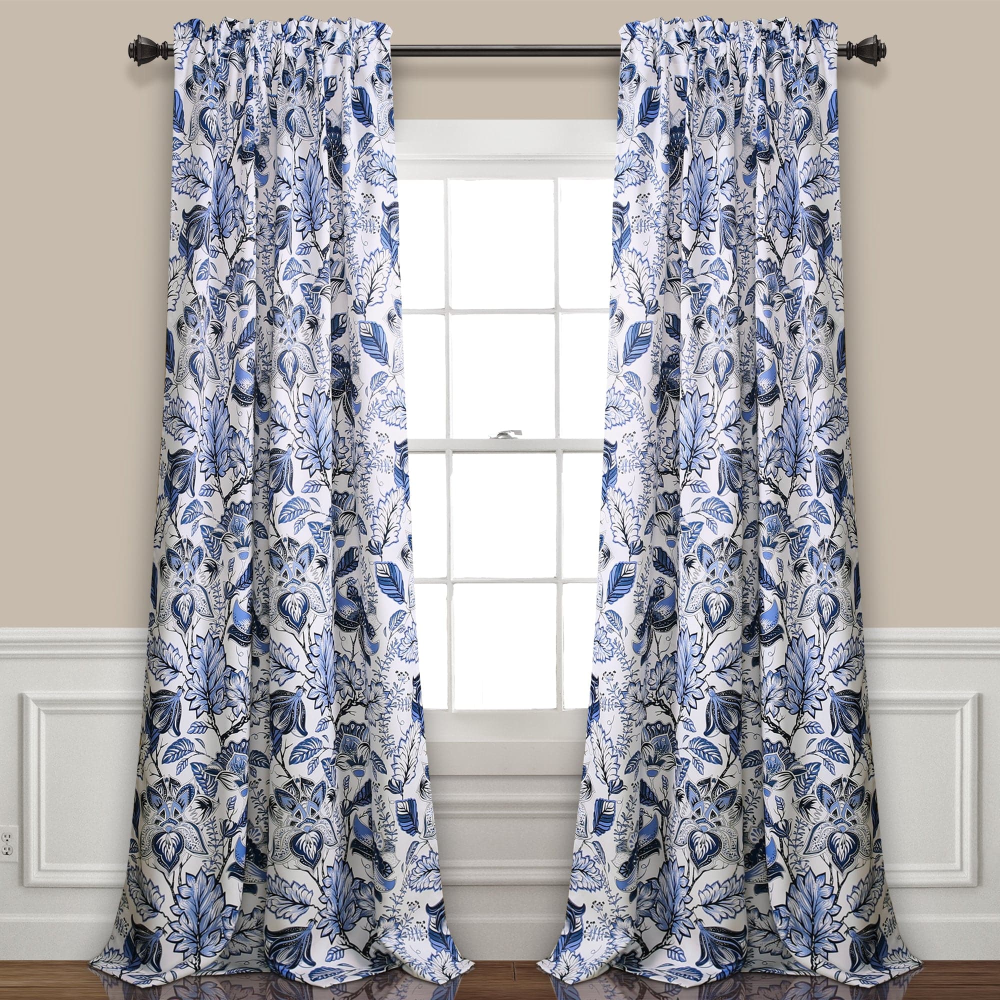 Cynthia Jacobean Light Filtering Window Curtain Set - Blackout Sheer Drapes for Living Room & Bedroom - 84 Inch Length, 2 Panels, Thermal Insulated & Noise Reducing - Perfect for Home Decor & Privacy