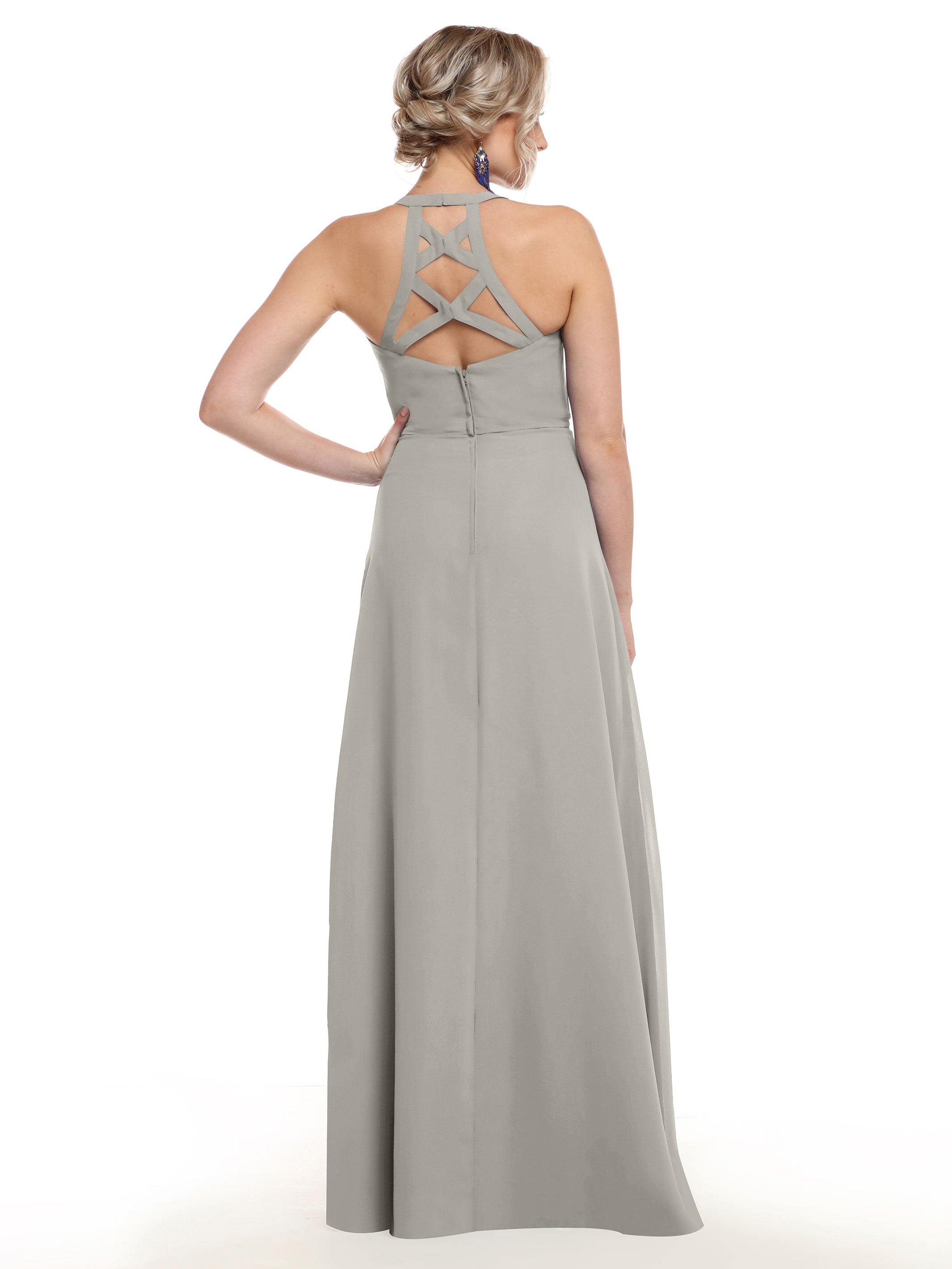 Elegant 80150 Chiffon A-Line Bridesmaid Dress with Plunging V-Neck & Intricate Back Detail - Perfect for Weddings, Formal Events & Special Occasions