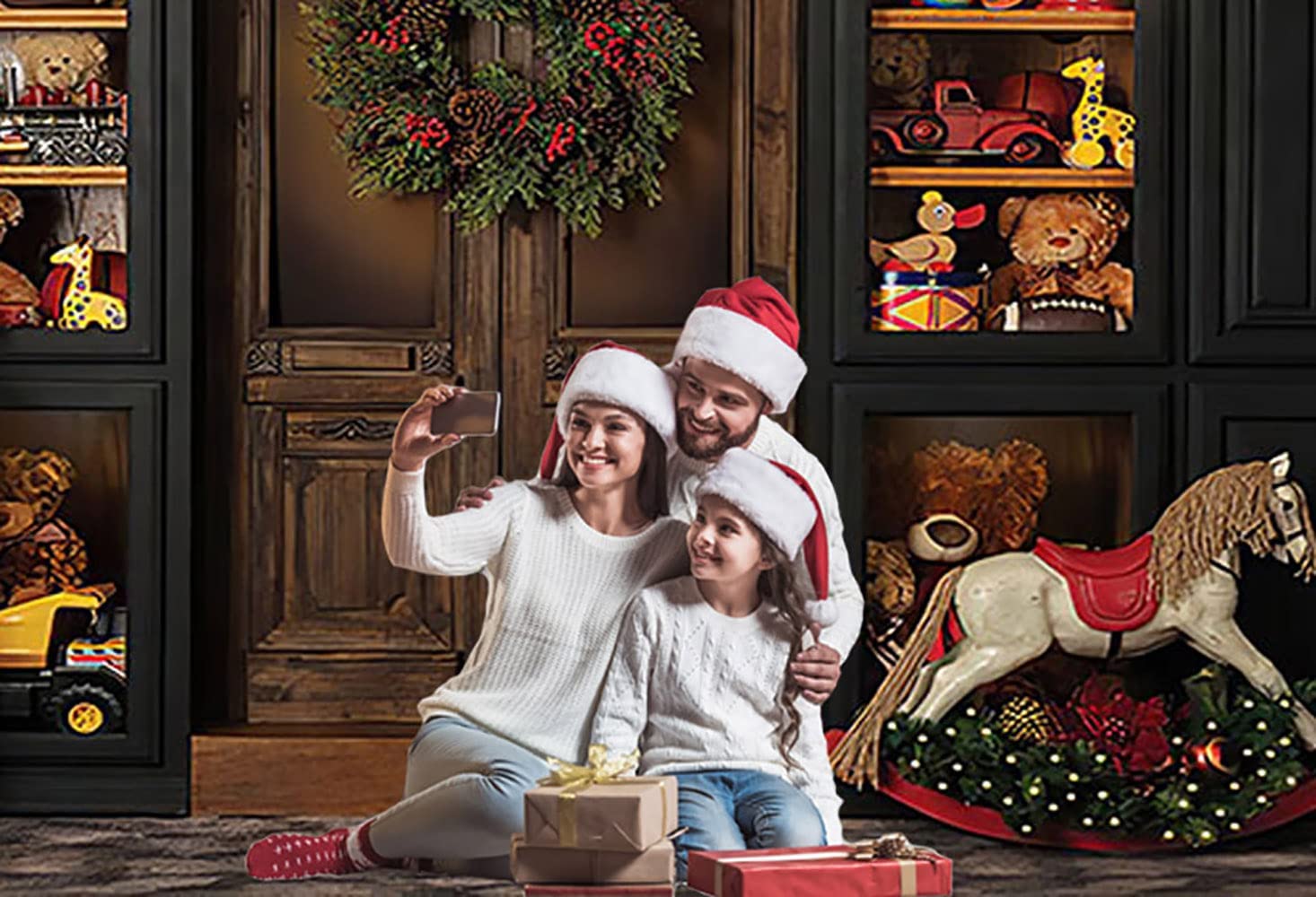 MEHOFOND 8x6FT Christmas Toy Shop Photo Backdrop - Cartoon Xmas Winter Scene Vinyl Background for Portrait Photography, Birthday Parties, Baby Showers & Cake Smash Photo Booth Props | Perfect for Holiday Decorations & Studio Photography