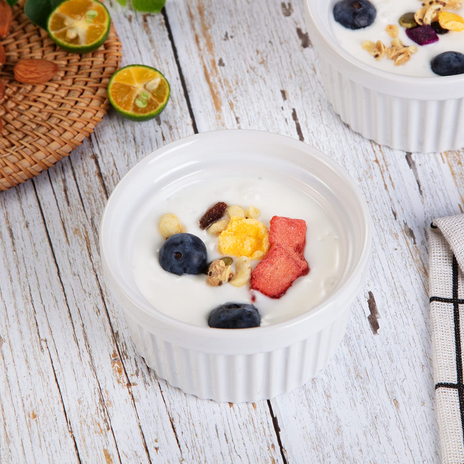 8 oz Porcelain Ramekins Set of 8 - Oven Safe Dipping Bowls for Soufflé, Crème Brûlée & Baking | Classic White Ceramic Ramekins for Desserts, Sauces & Kitchen Serving