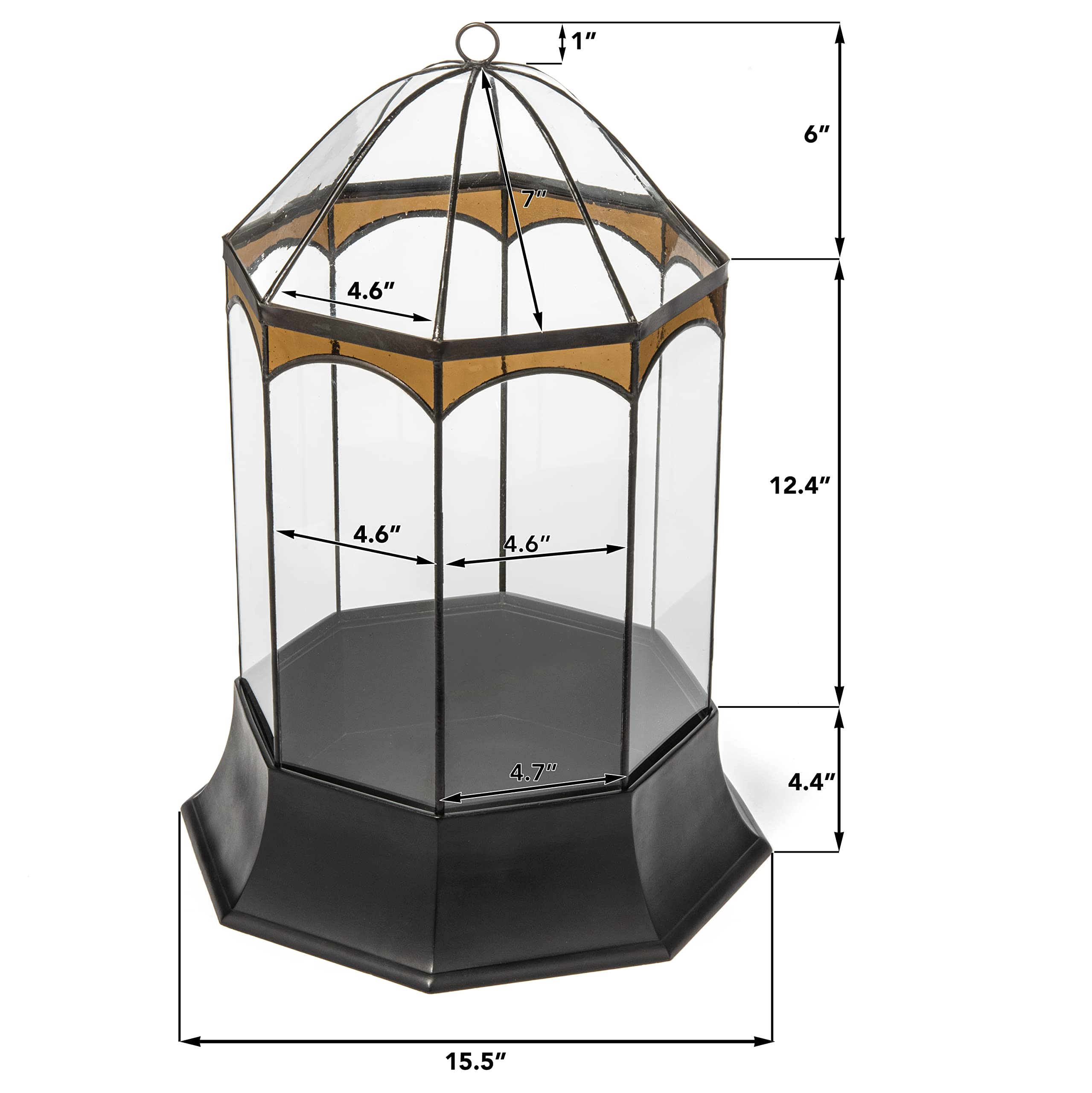H Potter 8-Sided Terrarium Wardian Case with Curved Glass & Brown Accents - Large Glass Greenhouse for Plants, Succulents & Home Decor | Perfect for Indoor Gardening, Office Decor & Gift Ideas