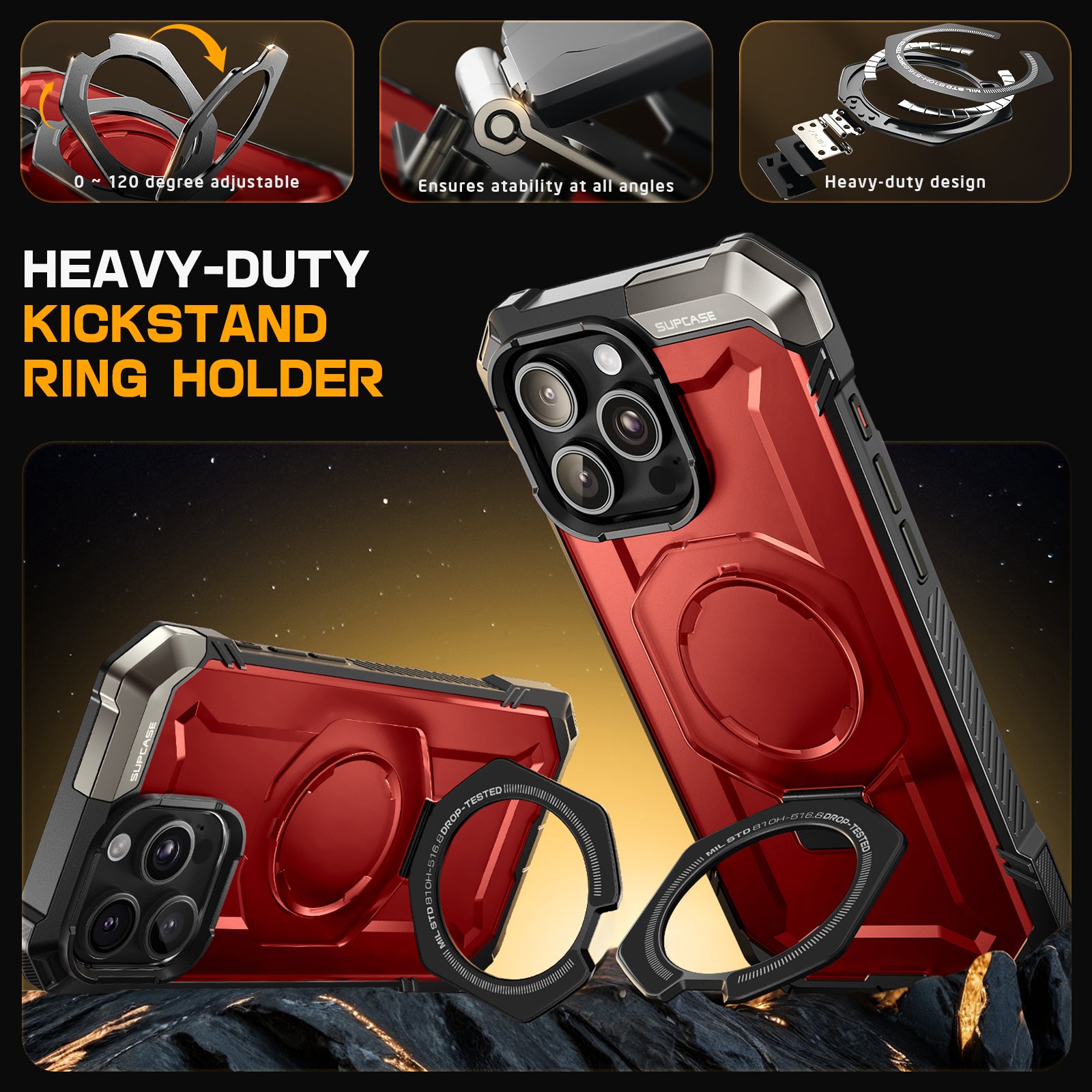 iPhone 16 Pro Max Case with MagSafe - 6.9 Inch Shockproof Phone Cover, UB Grip & Camera Control Button, Metallic Red - Perfect for Outdoor Adventures & Daily Protection