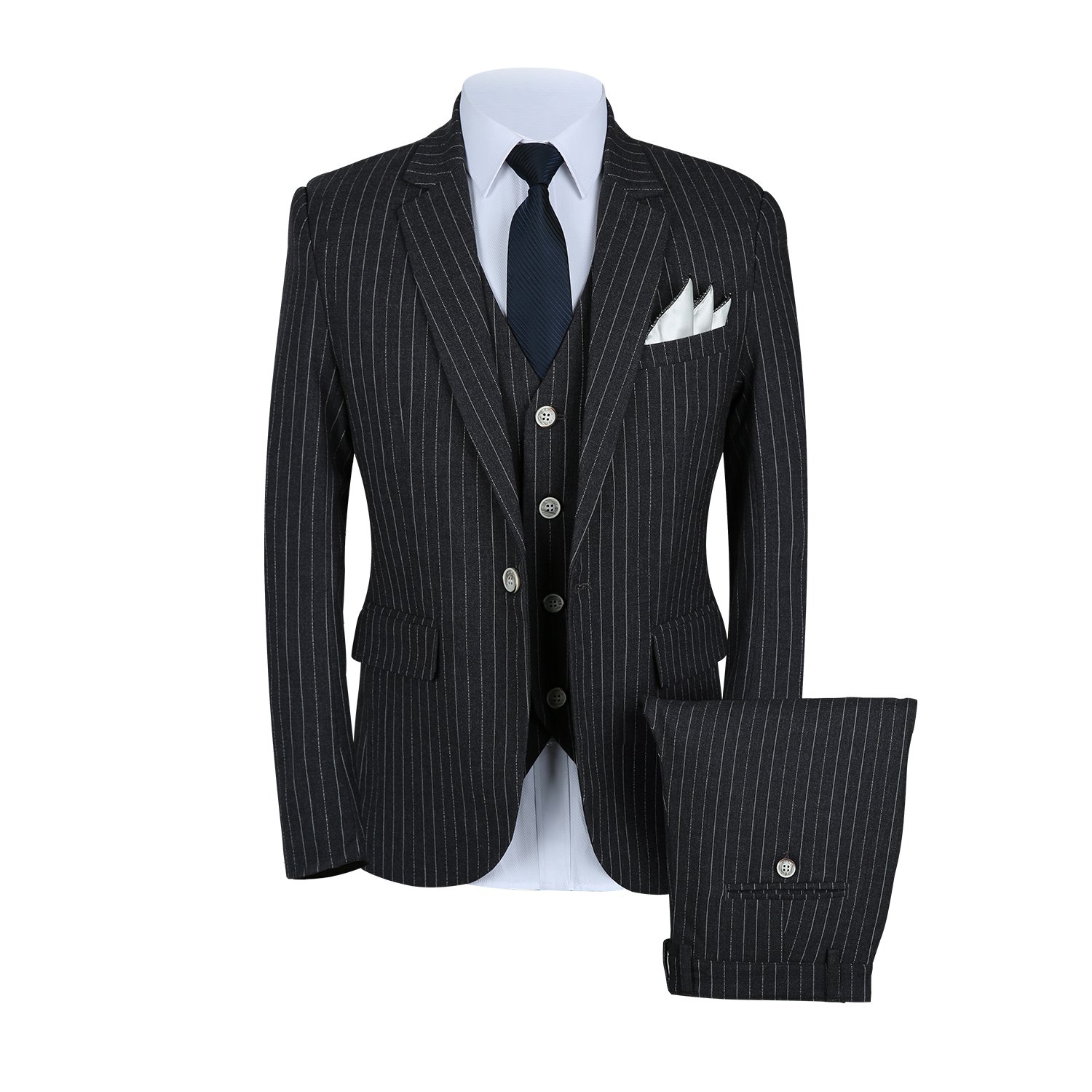 Men's 3-Piece Slim Fit Pinstripe Suit Set - Blazer, Vest & Dress Pants for Business, Wedding & Formal Events | Professional Office Wear & Special Occasion Attire | Perfect for Job Interviews, Business Meetings & Gala Dinners