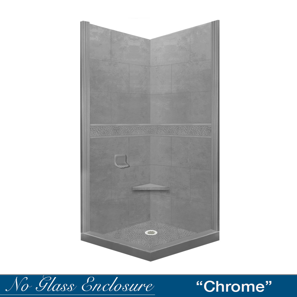 Pebble Wet Cement Corner Shower Enclosure Kit - Waterproof Bathroom Shower Panel System for Modern Home & Spa Renovation