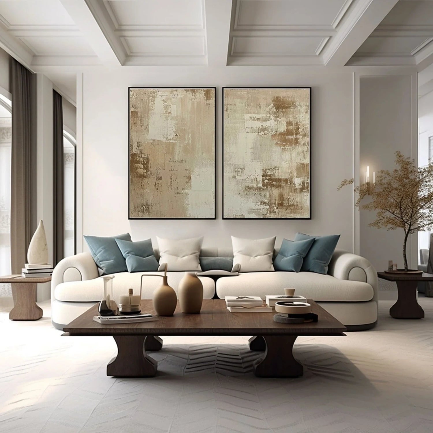 Abstract Beige & Brown Wall Art Set of 2 Paintings - Modern Home Decor for Living Room, Bedroom & Office #BB139
