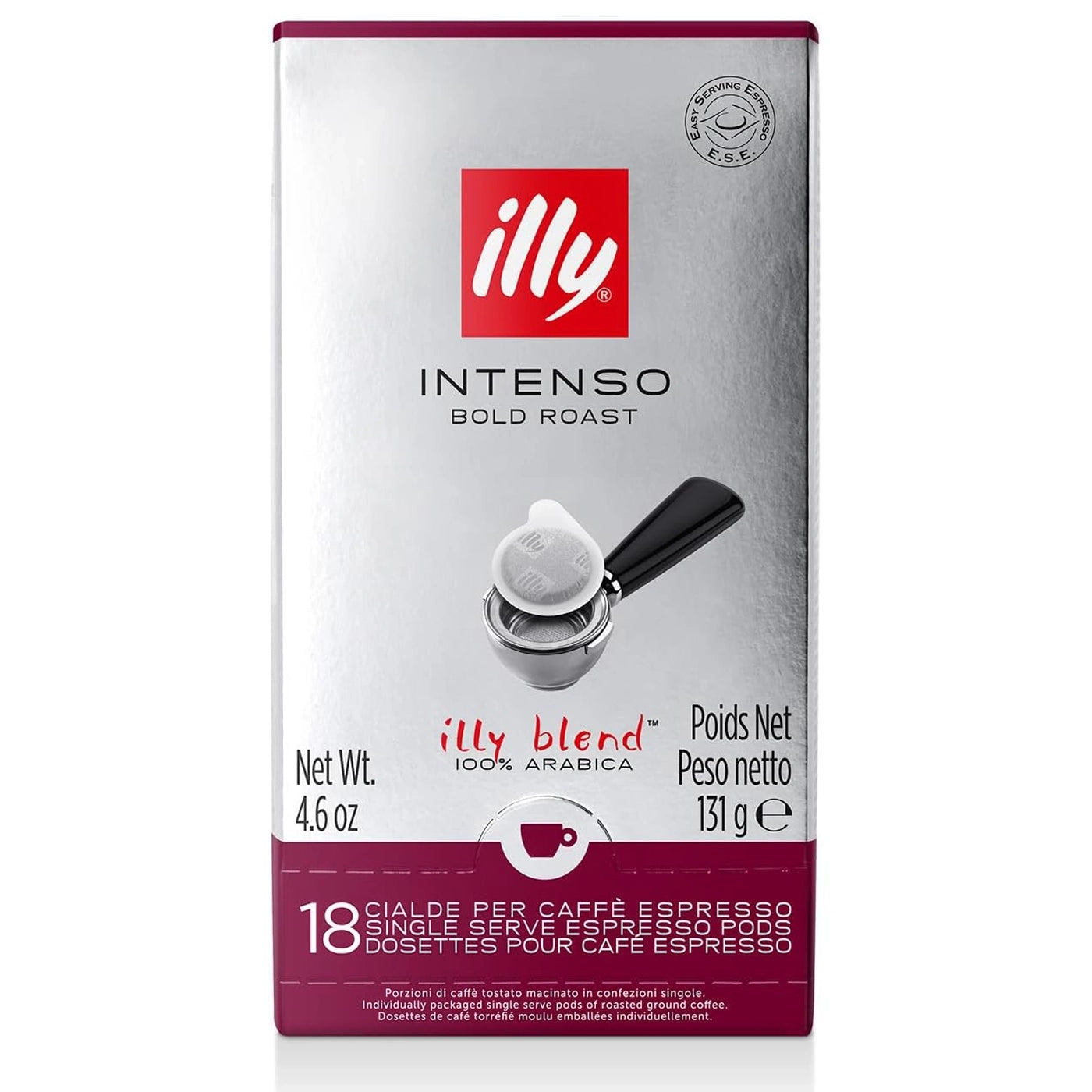 Illy Intenso Bold Roast Espresso E.S.E Pods (18 Count) - Premium Italian Coffee for Espresso Machines - Perfect for Home Brewing & Office Use
