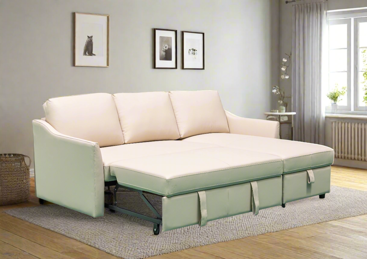 Gio Italia Merax L-Shaped Leather Full XL Sectional Sleeper Sofa with Storage Chaise - Modern Living Room Furniture for Small Spaces & Home Theater