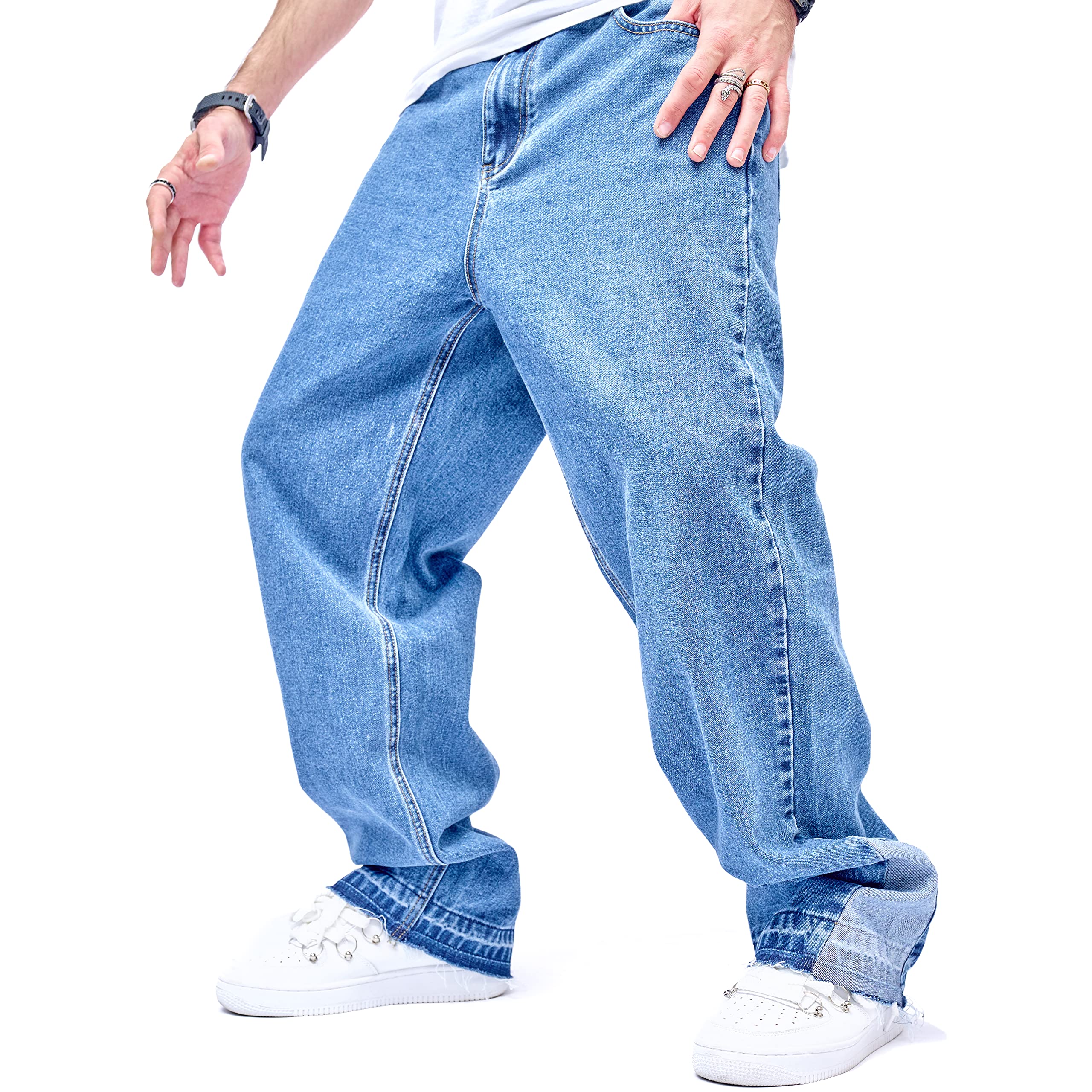 WEIBUMAOYI Men's Wide-Leg Jeans - Straight Leg Carpenter Denim Pants for Work & Casual Wear - Loose Fit Comfortable Trousers for Everyday Style