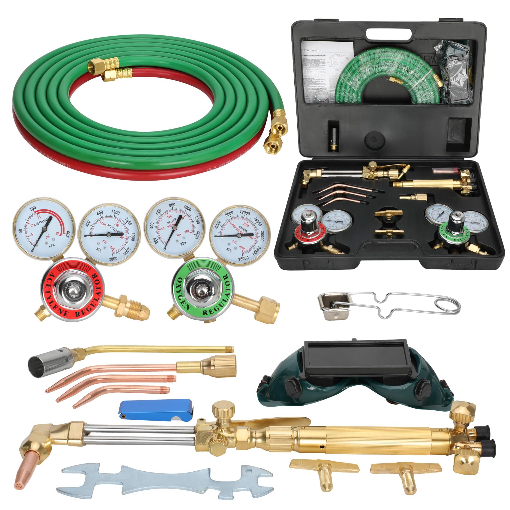 17-Piece Oxy Acetylene Torch Kit for Cutting & Welding - Medium Duty with 3 Rods & Cutting Nozzle - Perfect for Metal Fabrication, Auto Repair, and DIY Projects