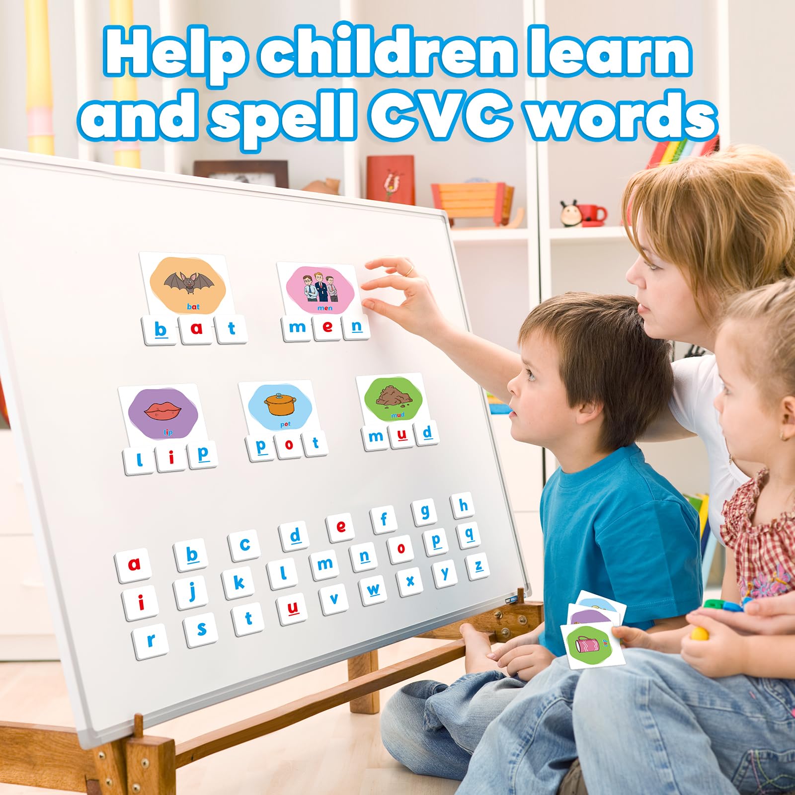 Magnetic Alphabet Letters & Phonics Flash Cards Set - CVC Word Games, ABC Refrigerator Magnets for Kids, Speech Therapy & Spelling Learning Toys for Toddlers and Preschool Classroom - Perfect for Homeschooling, Early Education, and Interactive Play