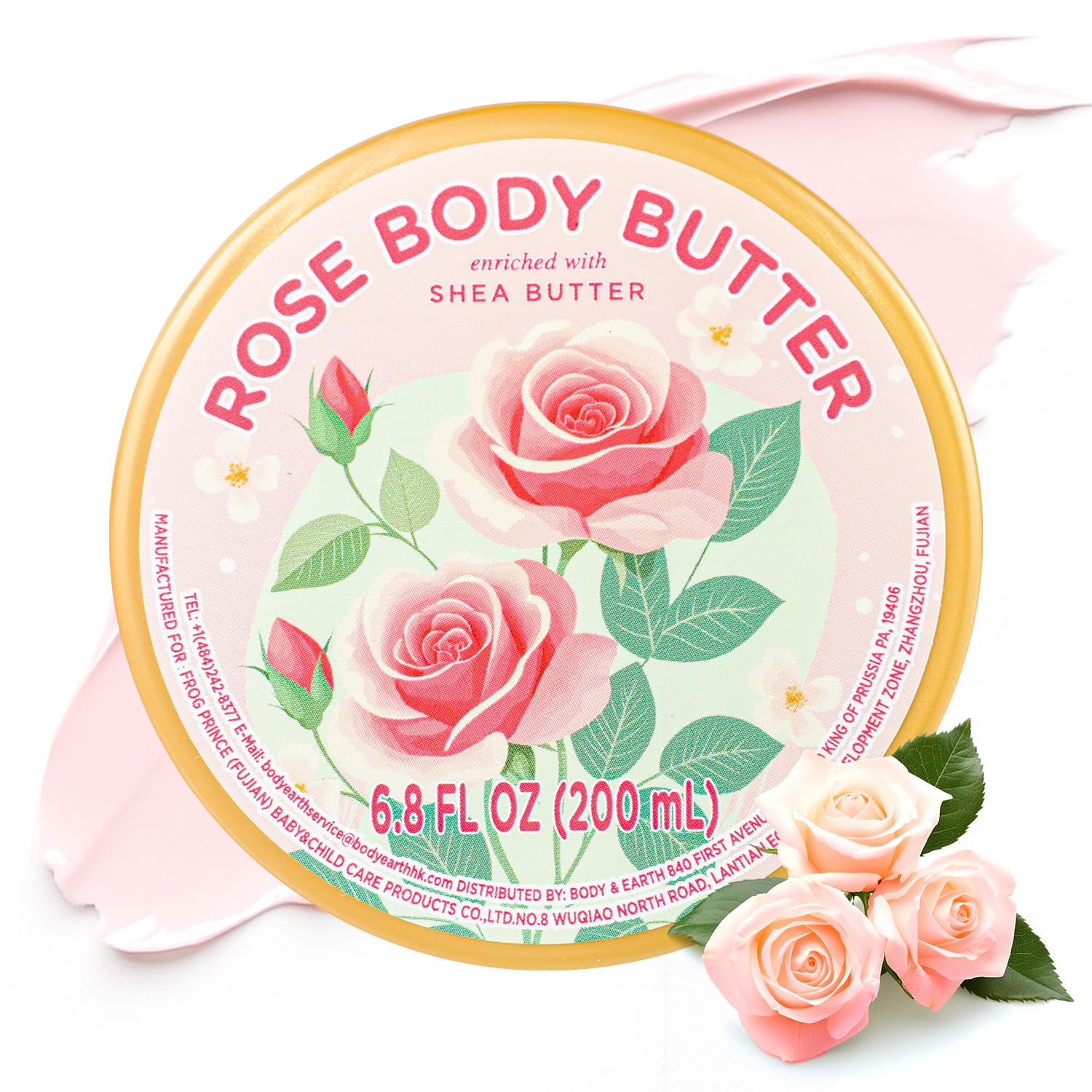 Natural Rose Body Butter for Men & Women - Hydrating Shea Butter Cream with Rose Scent for Dry Skin (6.8 fl oz) | Perfect for Daily Moisturizing & Gift Giving