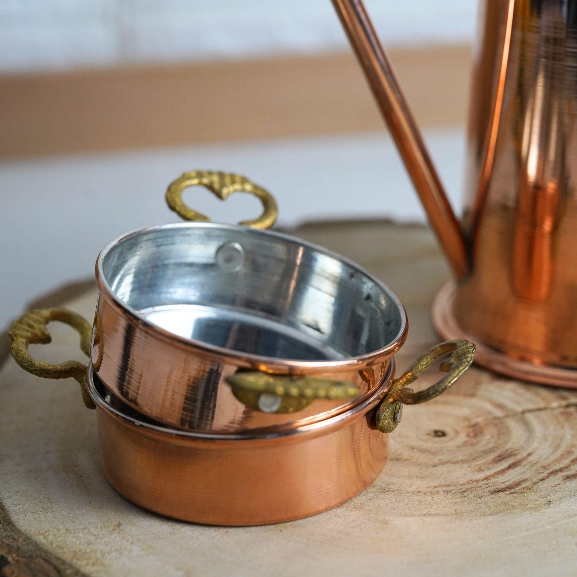Handcrafted 600ml Solid Copper Olive Oil Dispenser Bottle with Brass Crown - Premium Oil Dipping Set for Kitchen & Dining | 100% Pure Copper | Perfect for Cooking, Salad Dressing & Bread Dipping