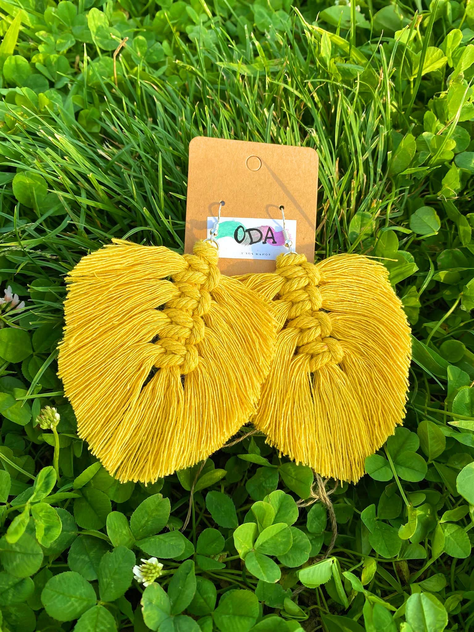Handmade Macrame Feather Earrings - Boho Style Yellow Dangle Earrings for Women - Perfect for Festivals, Parties, and Everyday Boho Fashion