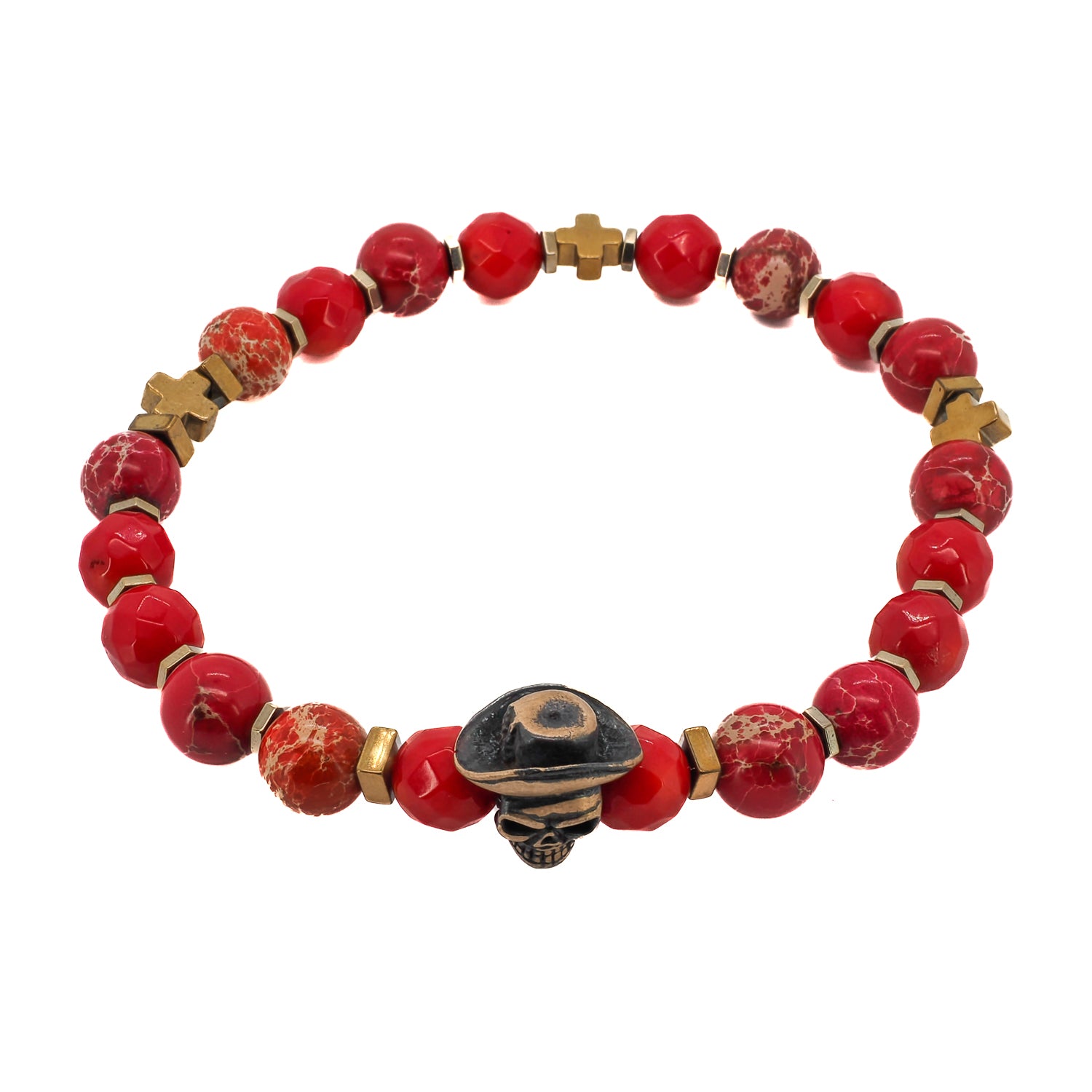 Stylish Red Cowboy Hat Skull Bracelet for Men & Women - Western Fashion Accessory for Parties, Halloween, and Country Music Festivals
