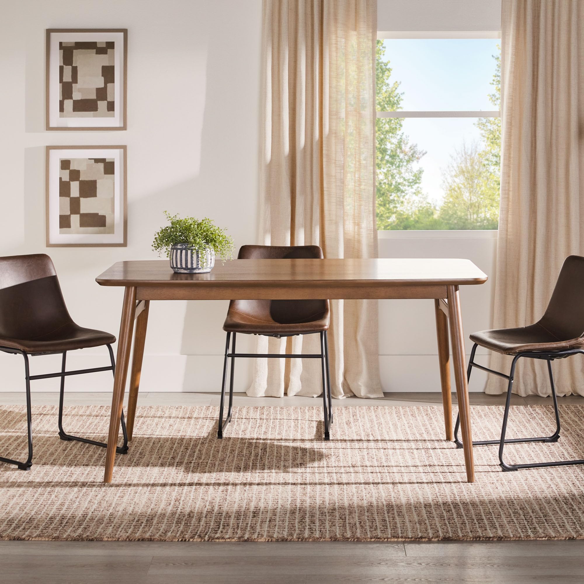 Walker Edison Mid-Century Modern Solid Wood Tapered-Leg Dining Table - 59 Inch Walnut - Perfect for Dining Rooms, Kitchens & Small Spaces