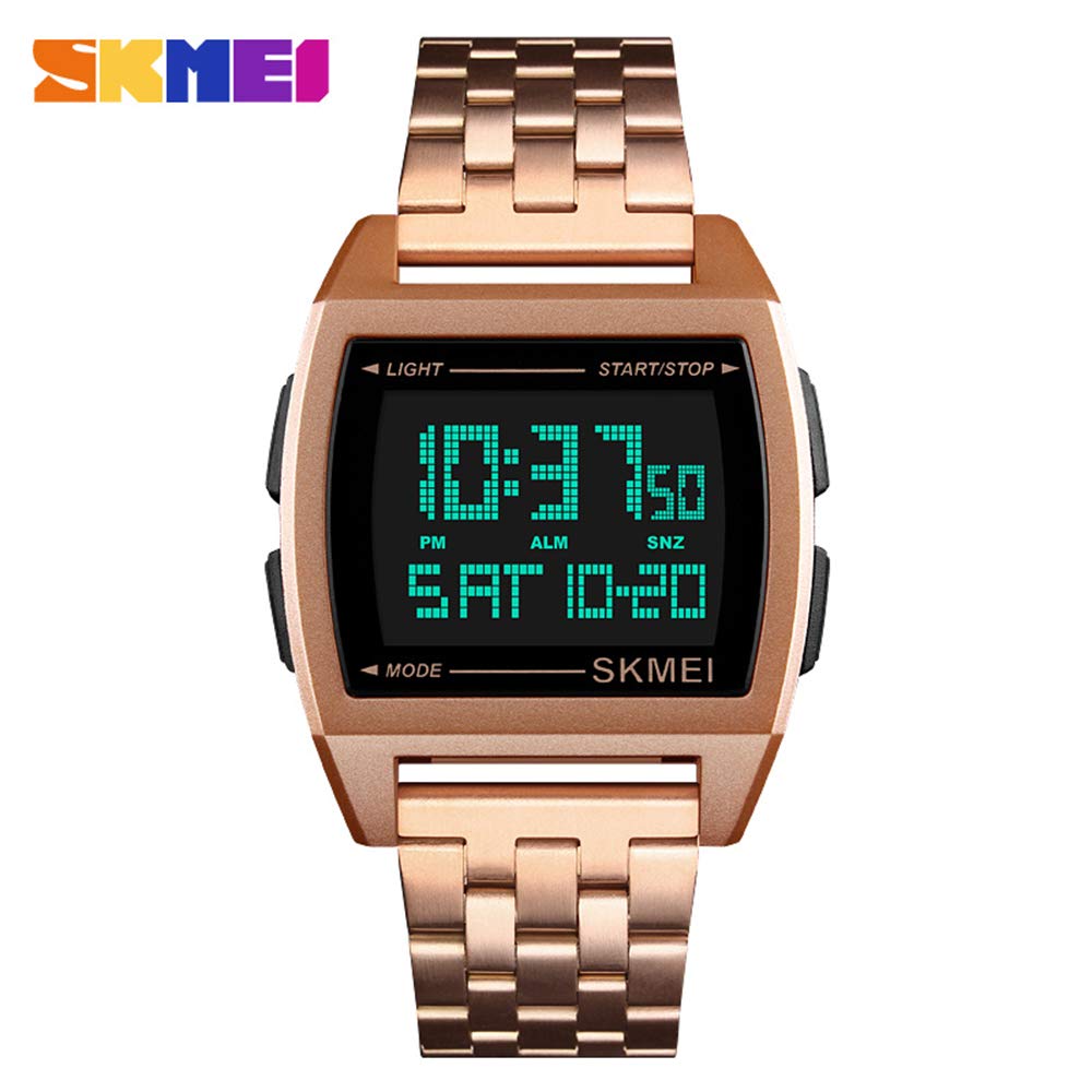 Gosasa Digital Military Sports Watch - Stainless Steel Strap, LED Display, Water Resistant Mens Wristwatch for Outdoor Activities, Running & Fitness Tracking