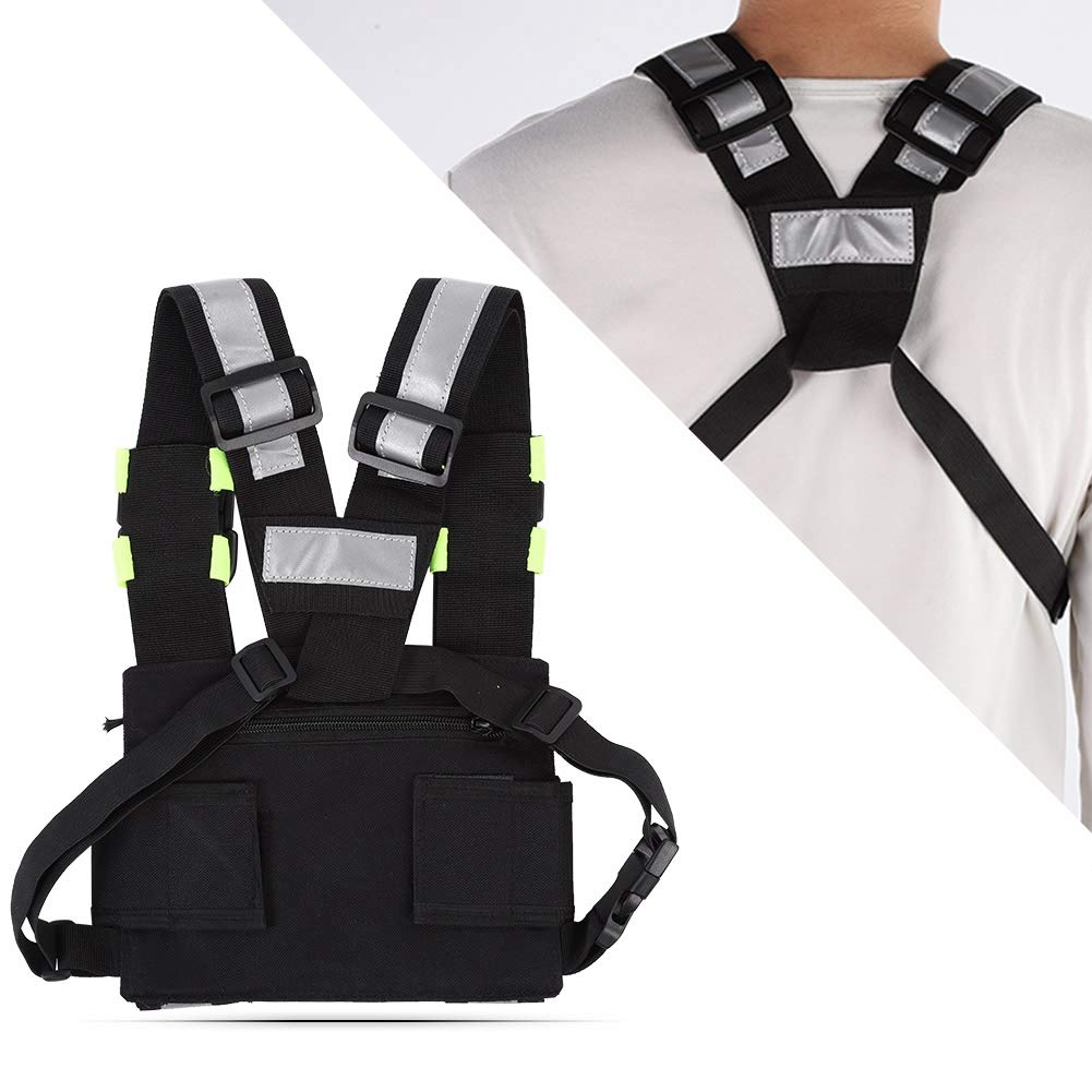 TYT Radio Chest Harness - Yellow Reflective Front Pack Vest with Pouch for Two-Way Radios | Universal Carry Case for Hiking, Camping, Work & School | Durable & Adjustable for Outdoor Activities, Security & Emergency Use