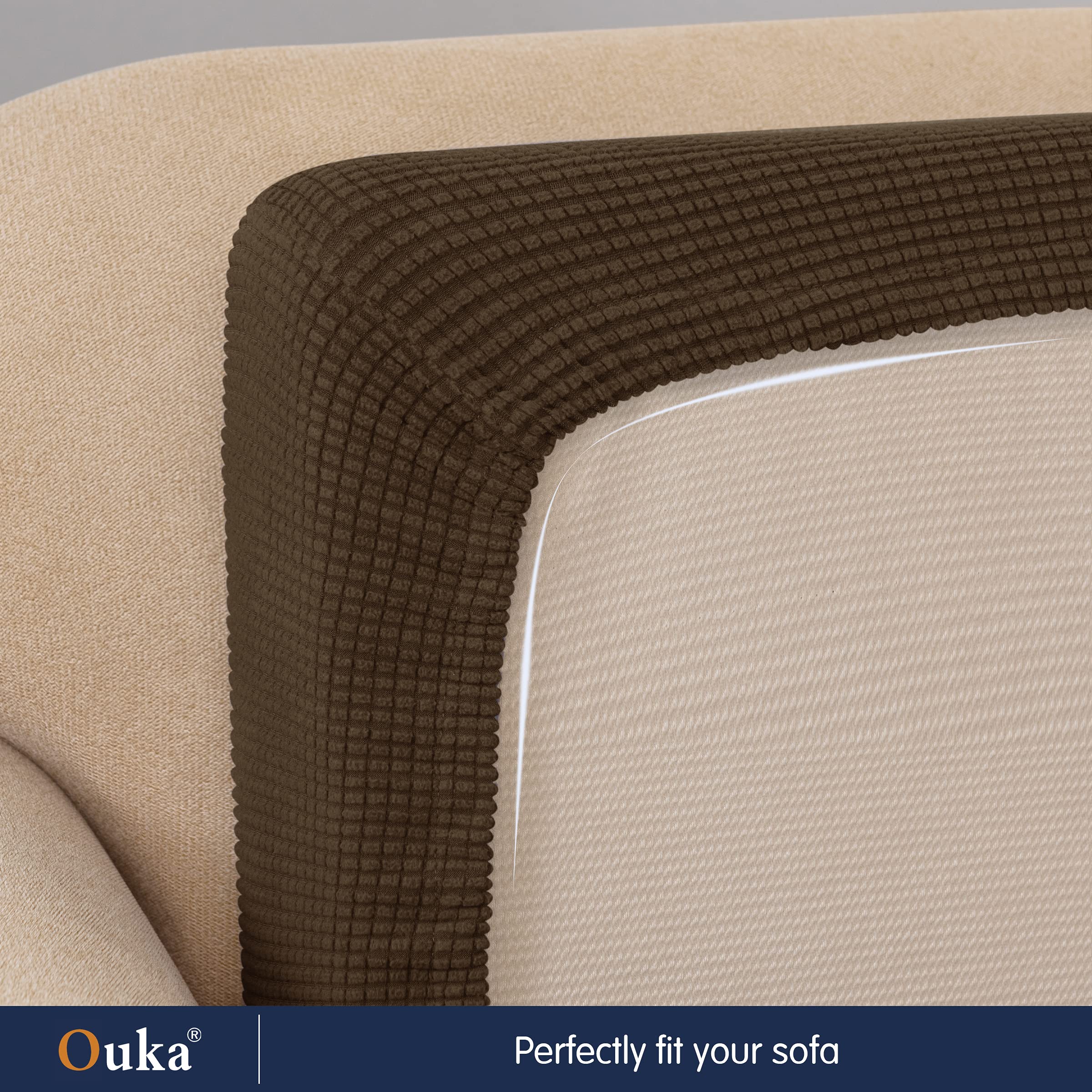 Ouka Stretch Reversible Sofa Cushion Cover - Soft Washable Couch Seat Protector for Loveseat & Chair (Coffee Brown) | Home Decor, Living Room Furniture Protection