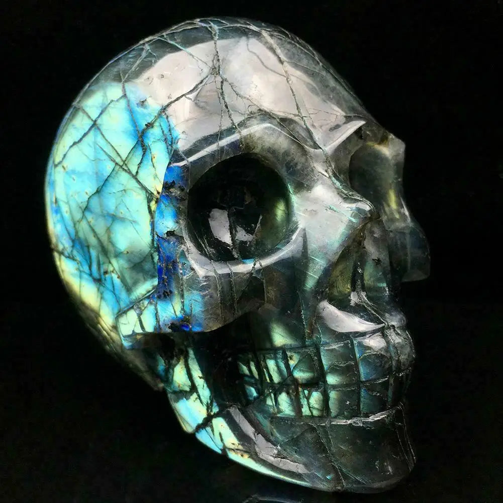 800-1100g Natural Labradorite Quartz Crystal Skull - Hand Carved Healing Stone for Meditation, Reiki & Energy Work - Perfect for Home Decor, Spiritual Gifts & Crystal Collections