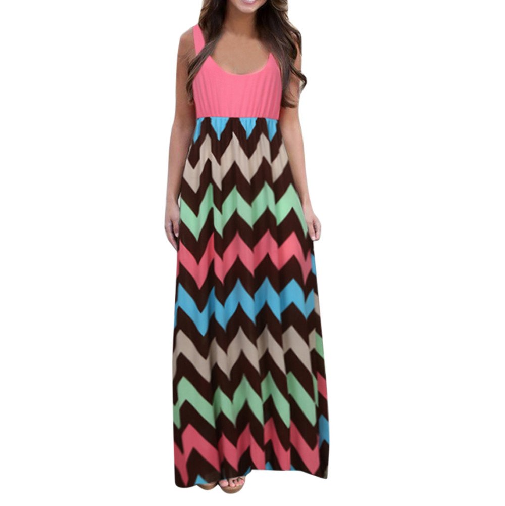 Boho Striped Print Long Prom Dress for Women - Sleeveless Patchwork Maxi Beach Dress for Summer | Perfect for Beach Parties, Weddings & Vacations