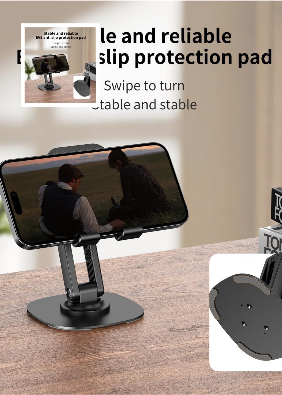 360 Degree Rotating Foldable Metal Phone & Tablet Stand - Adjustable Desktop Holder for iPhone, iPad, Samsung - Perfect for Live Streaming, Video Calls & Hands-Free Viewing (Black)