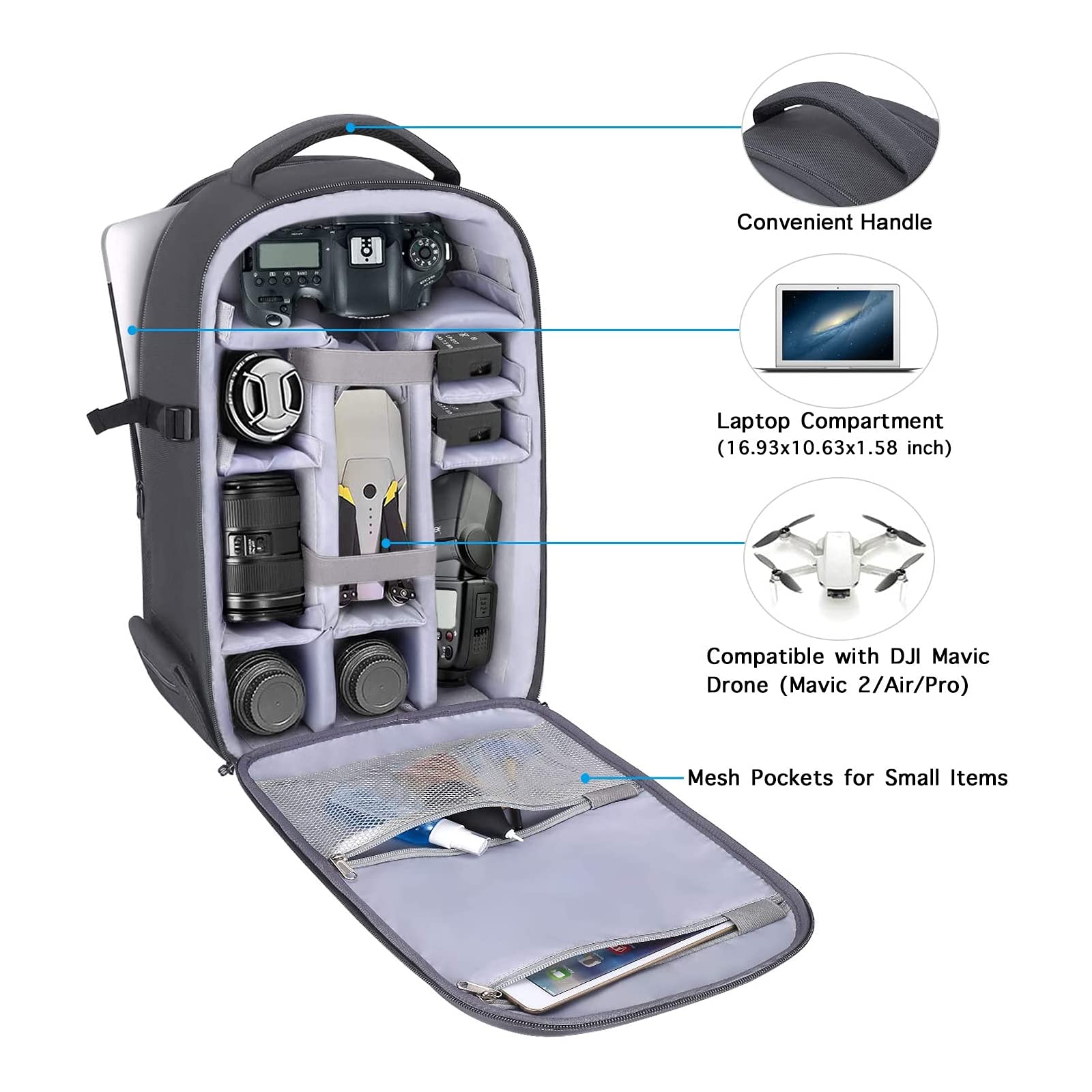 MOSISO Waterproof Camera Backpack 60L - DSLR Travel Bag with Tripod Holder & Laptop Compartment (Fits 15-16 Inch Laptop) - Hardshell Case Compatible with Canon Nikon Sony Cameras - Gray - Perfect for Outdoor Photography, Hiking & Air Travel