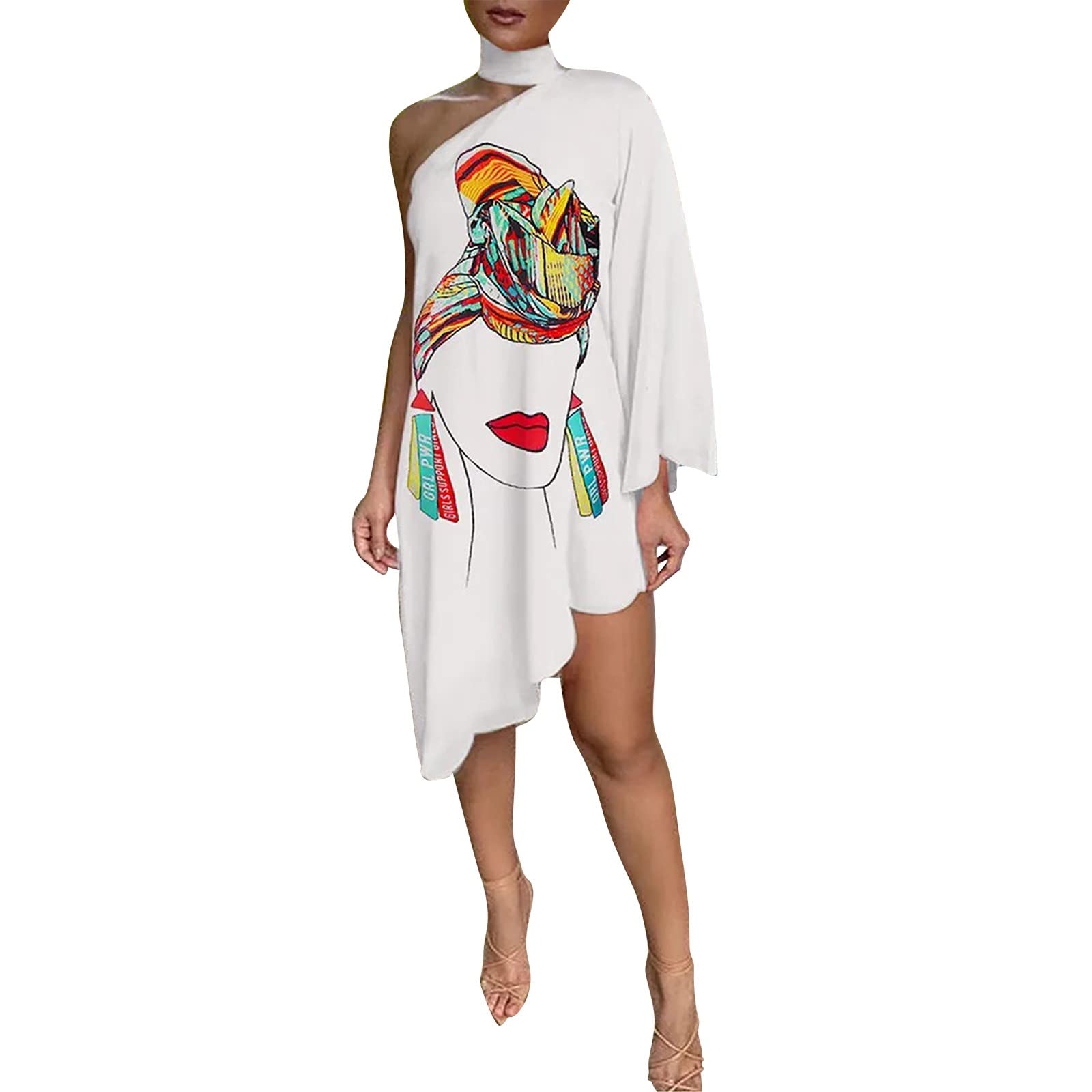 LINASHI Women's One Shoulder Summer Dress - Floral Print Half Bat Sleeve Loose Long Sleeve Black Casual Maxi Dress for Beach, Vacation & Date Night