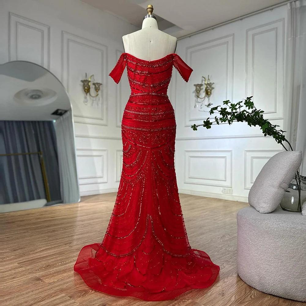 Elegant Dubai Arabic Pink Mermaid Beaded Evening Gown with Detachable Satin Overskirt - Formal Dress for Weddings, Galas & Special Occasions LA72781