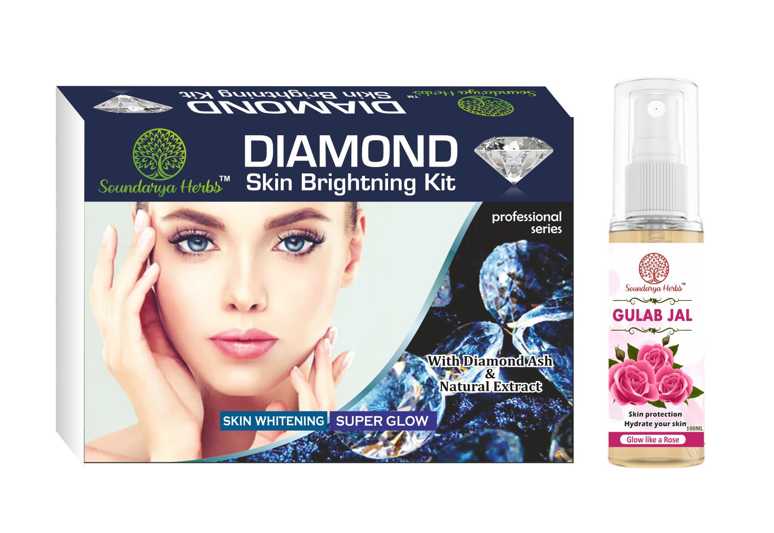 Soundarya Herbs Facial Kit (140g) with Free 100ml Rose Water | Glow Like a Rose Complexion | Diamond Radiance | Perfect for Spa Day & Bridal Glow Preparation