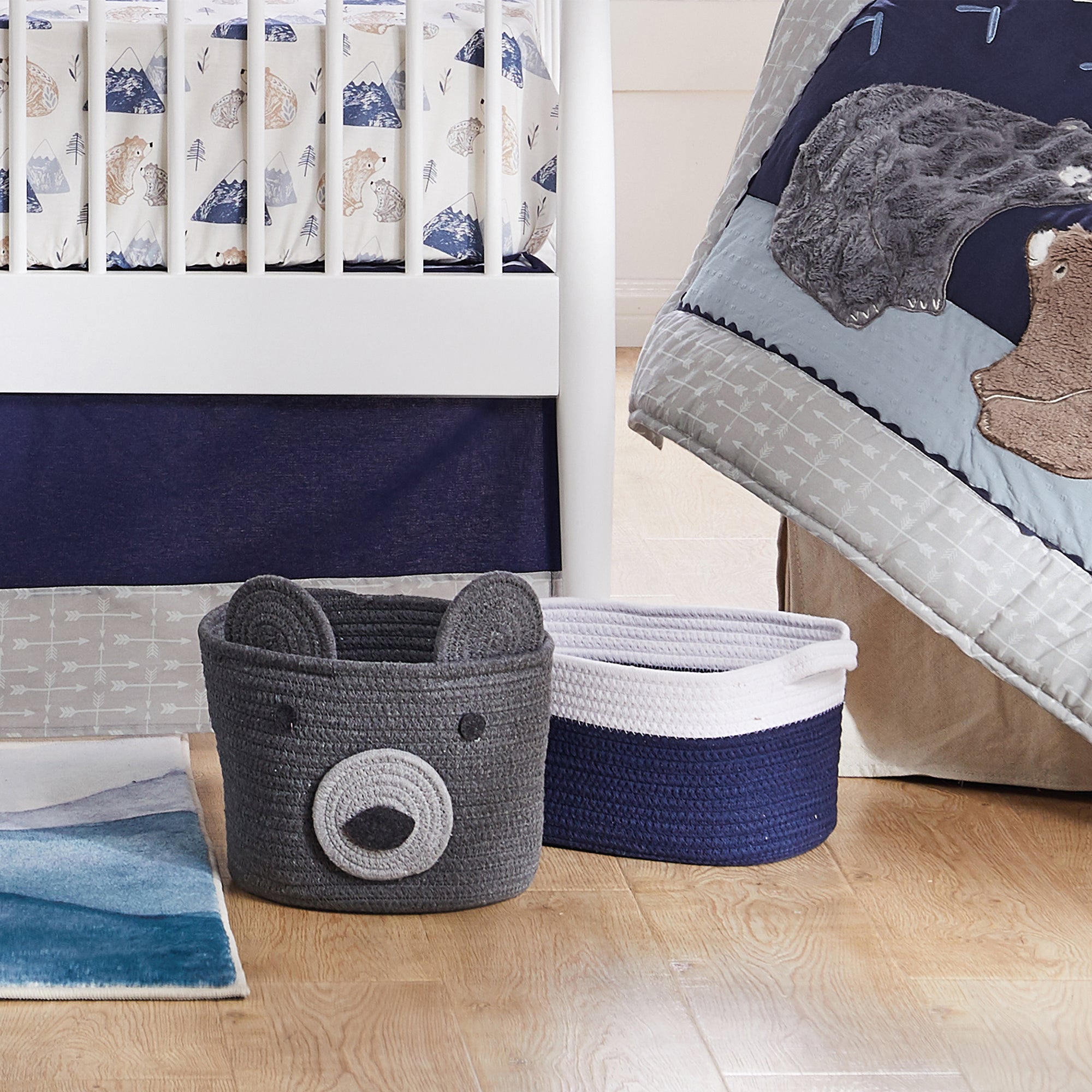 Grey Bear Rope Storage Organizer - Durable Cotton Rope Basket for Home Organization, Toys, Blankets & Laundry - Perfect for Nursery, Living Room & Bedroom Storage Solutions