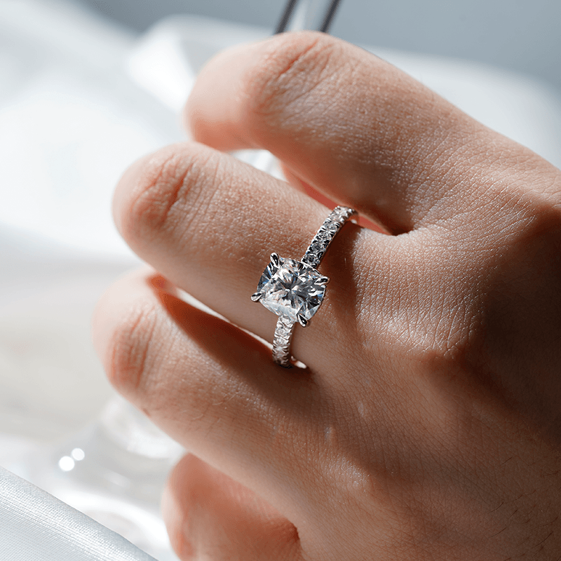 1.5ct Cushion Cut Moissanite Engagement Ring with Hidden Halo - 14K White Gold Wedding Band for Women | Perfect for Proposals, Anniversaries & Special Occasions