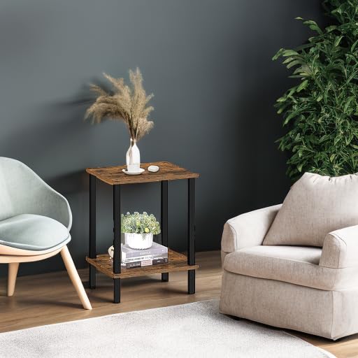 TUTOTAK 2-Tier End Table with Storage Shelf - Compact Side Table & Nightstand for Small Spaces - Perfect for Living Room, Bedroom, Dorm (Model TB01BB034) - Ideal for Holding Lamps, Books, and Bedside Essentials