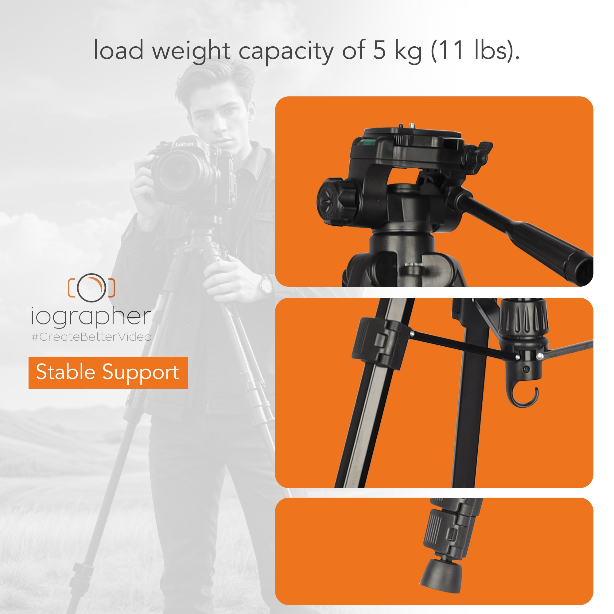 iOgrapher Multi Use Tripod III with Fluid Head - Professional Video Camera Tripod Stand for DSLR, Smartphone, and Action Cameras - Perfect for Vlogging, Live Streaming, and Film Making