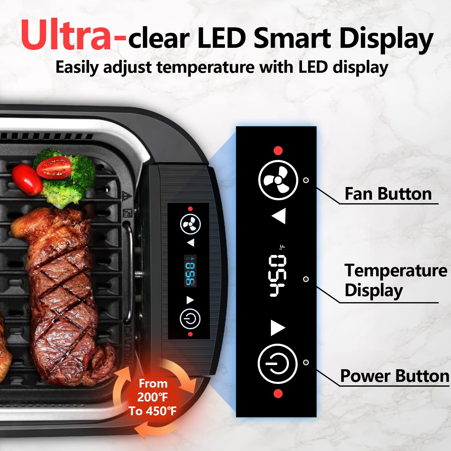 CUSIMAX 1500W Electric Smokeless Indoor Grill - Korean BBQ Griddle with LED Smart Display, Tempered Glass Lid & Non-Stick Removable Plates - Perfect for Home Cooking, Family Gatherings & Healthy Meals (Black)