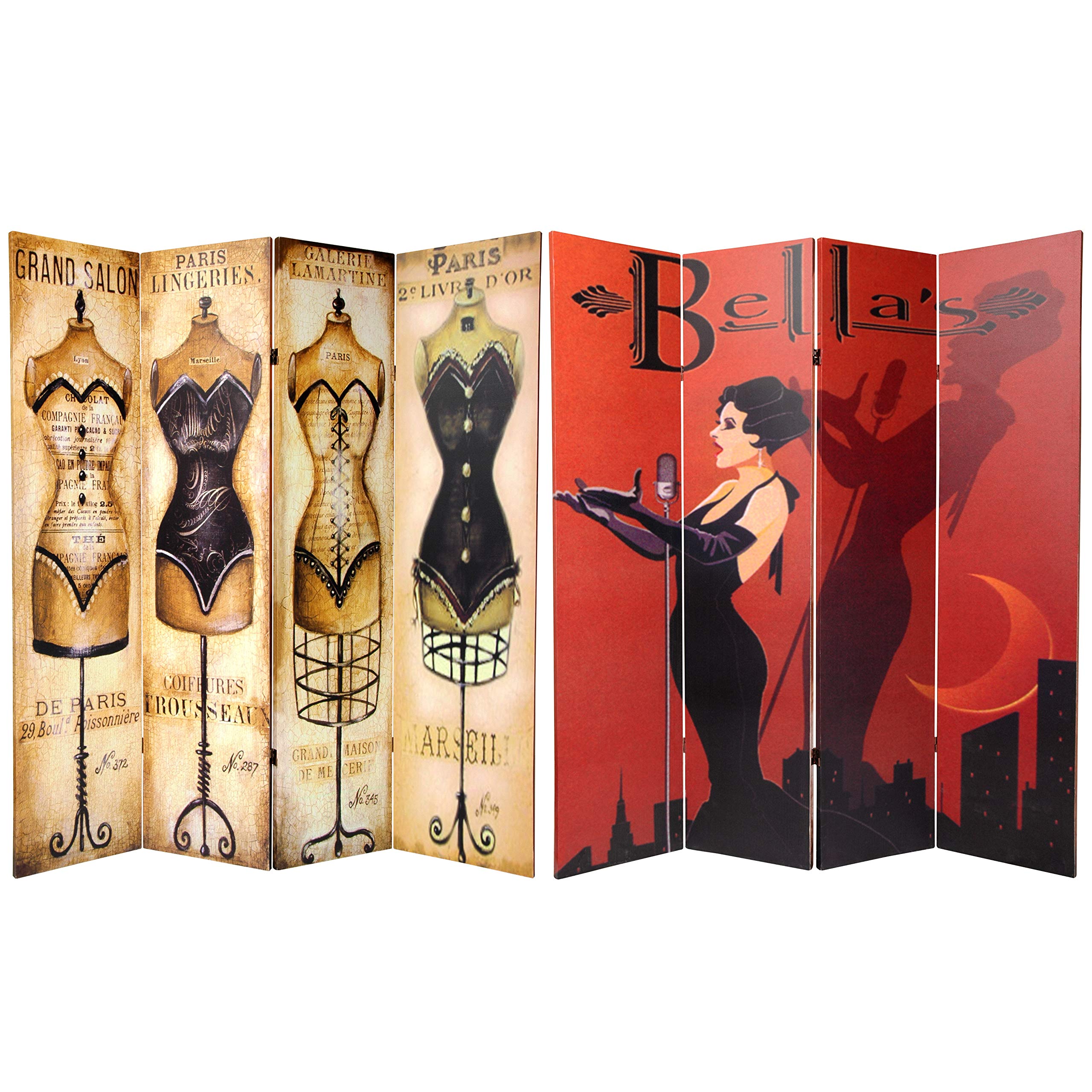 6 ft. Tall Double Sided Red Lantern Mannequin with Singer Canvas - 4 Panel Room Divider in White, Red & Yellow | Perfect for Retail Stores, Photo Studios & Home Decor